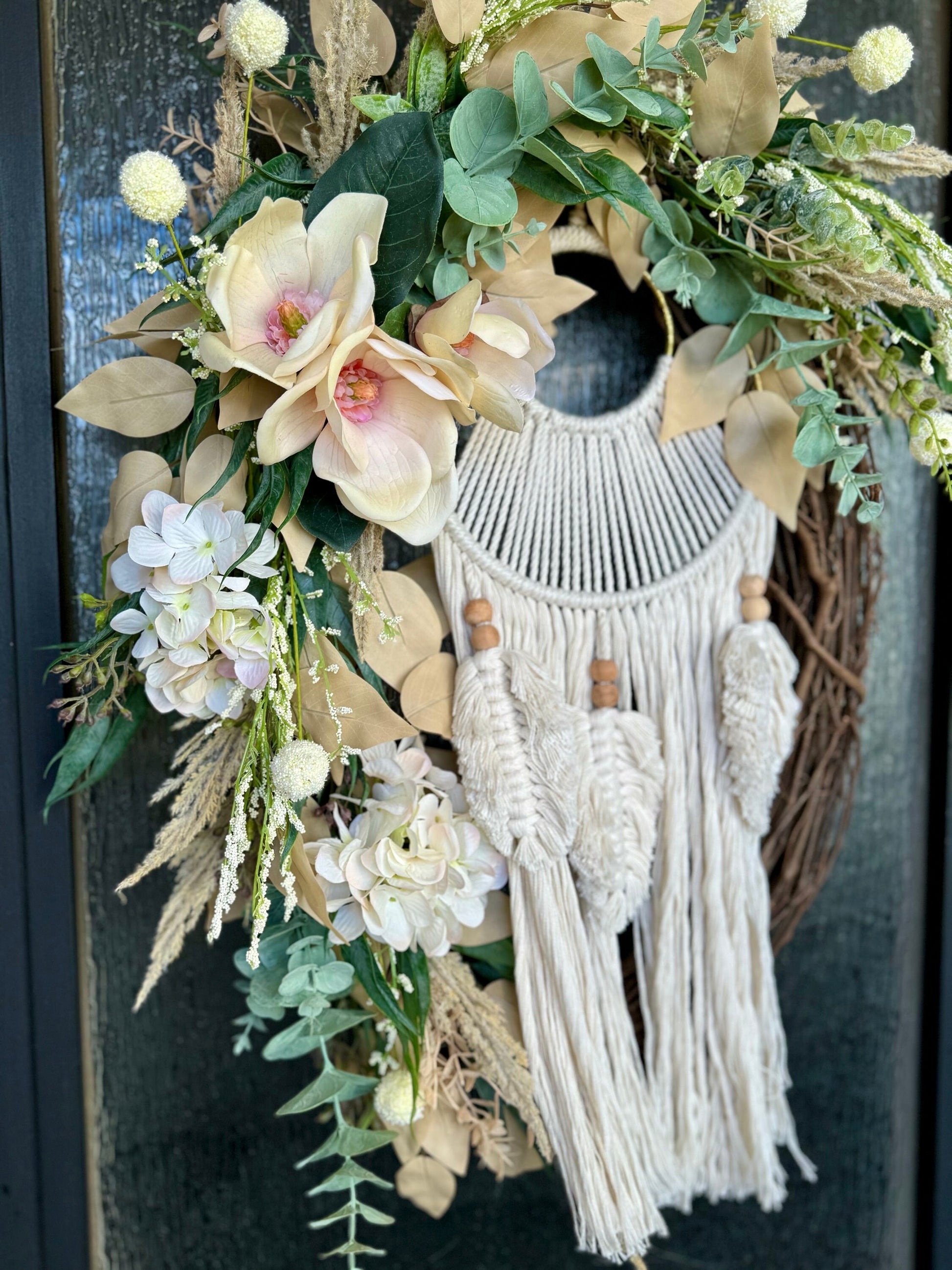 Outdoor Everyday Wreath Boho Decor Dream Catcher Cream color wreath Versatile Decor Summer Front Door Decor Home Decor Wedding wreath