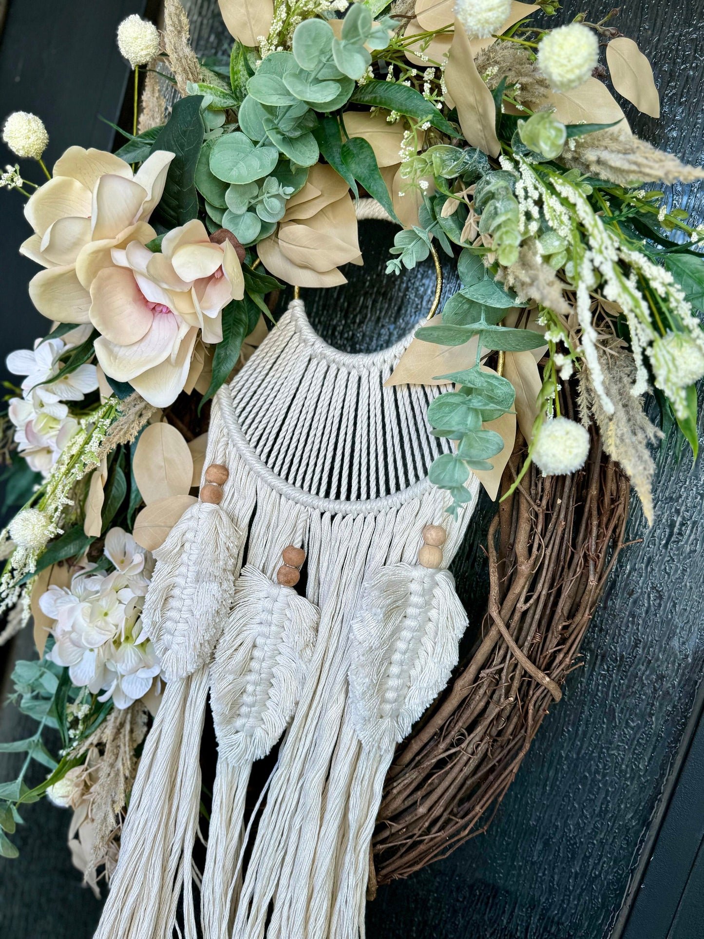 Outdoor Everyday Wreath Boho Decor Dream Catcher Cream color wreath Versatile Decor Summer Front Door Decor Home Decor Wedding wreath