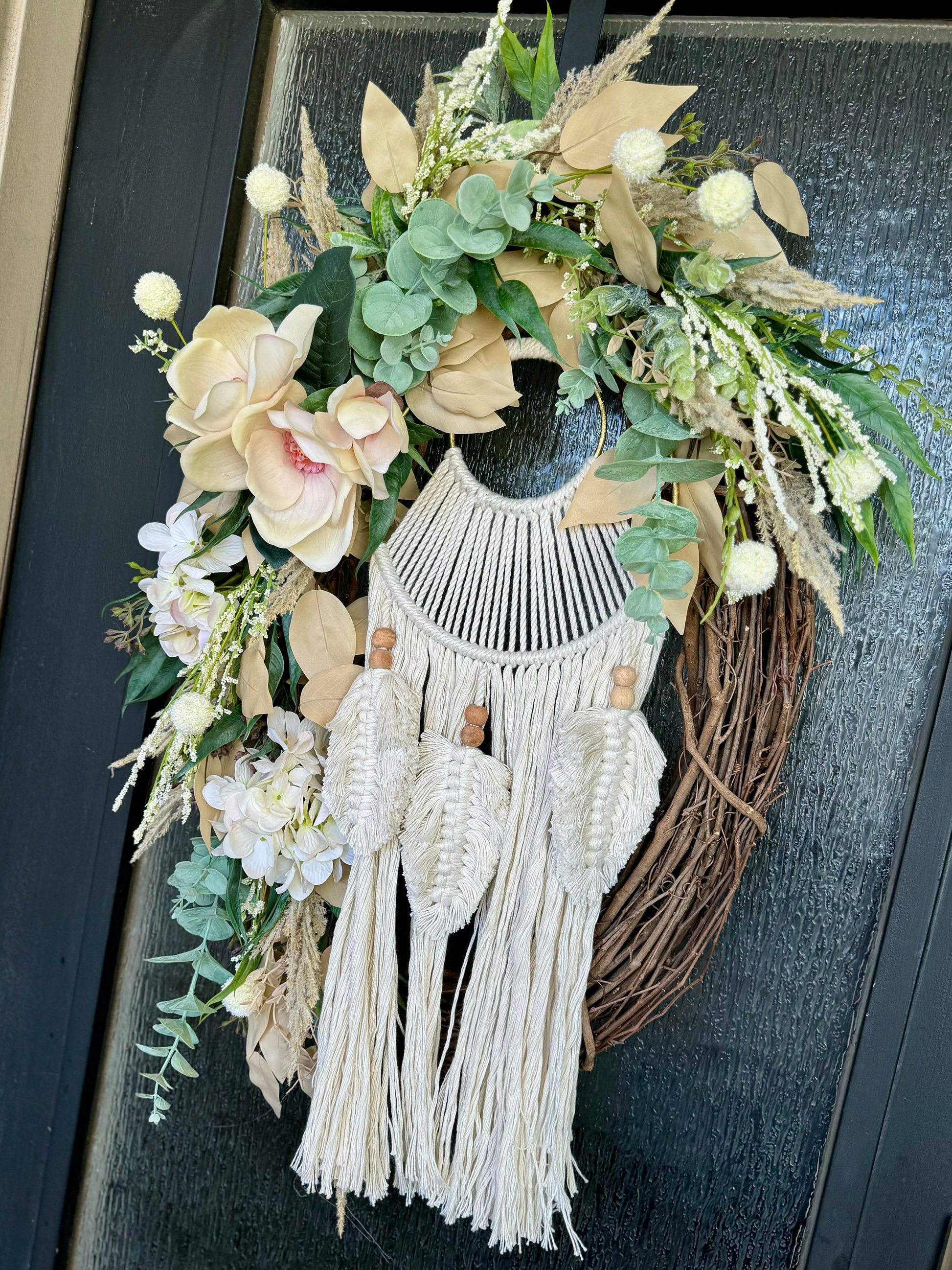 Outdoor Everyday Wreath Boho Decor Dream Catcher Cream color wreath Versatile Decor Summer Front Door Decor Home Decor Wedding wreath