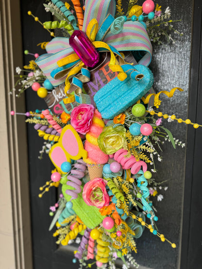 Oversized Summer Wreath Custom Front Door wreath Popsicle Ice cream Summer Party Decor Pool party decor Kids Party Decor Tropical wreath
