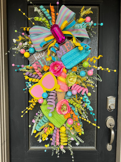 Oversized Summer Wreath Custom Front Door wreath Popsicle Ice cream Summer Party Decor Pool party decor Kids Party Decor Tropical wreath