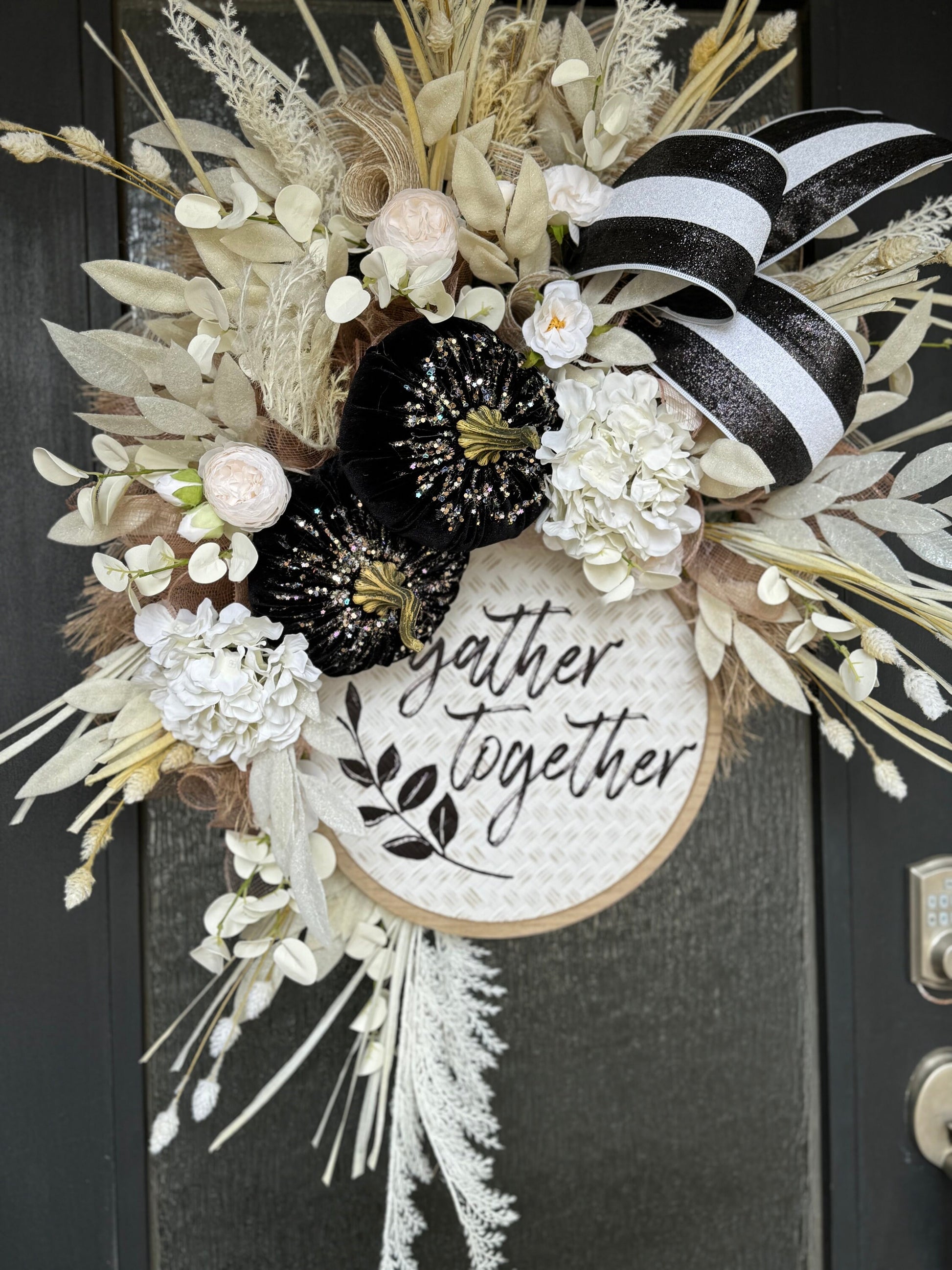 Front Door Fall Wreath Pumpkin Wreath Black & White Decor Fall Front door Decor Thanksgiving wreath Simple Fall Wreath Cream Fall wreath