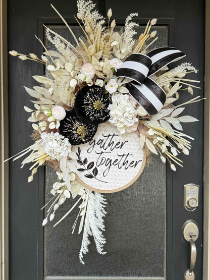 Front Door Fall Wreath Pumpkin Wreath Black & White Decor Fall Front door Decor Thanksgiving wreath Simple Fall Wreath  Cream Fall wreath