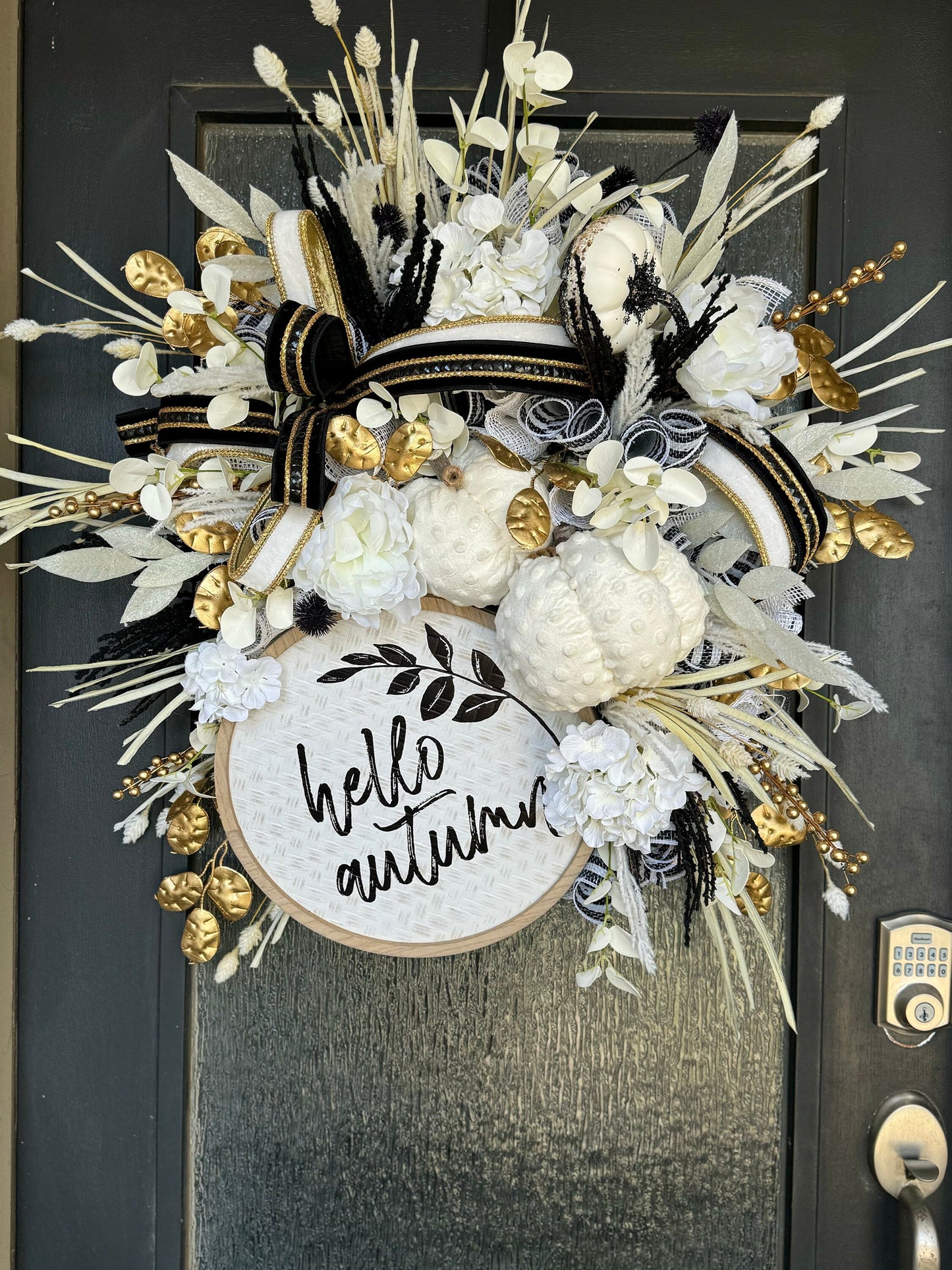 Front Door Fall Wreath Pumpkin Wreath Black & White Decor Fall Front door Decor Thanksgiving wreath Simple Fall Wreath Cream Fall wreath