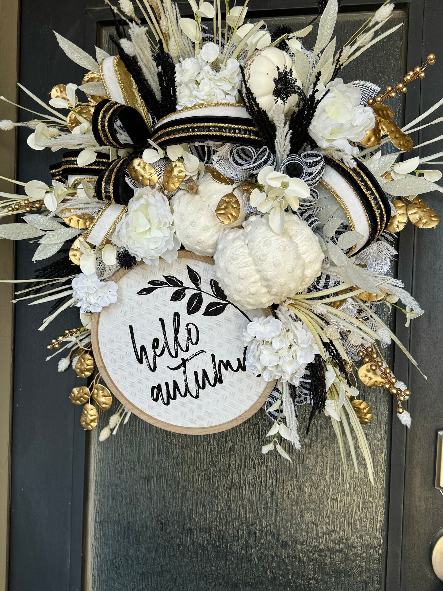 Front Door Fall Wreath Pumpkin Wreath Black & White Decor Fall Front door Decor Thanksgiving wreath Simple Fall Wreath Cream Fall wreath