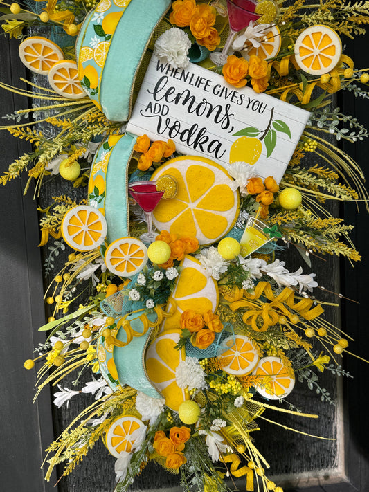 Summer Lemon Wreath Front Door wreath Lemon decor Summer Party Decor Front door decor Housewarming gift Outdoor wreath life gives you lemons