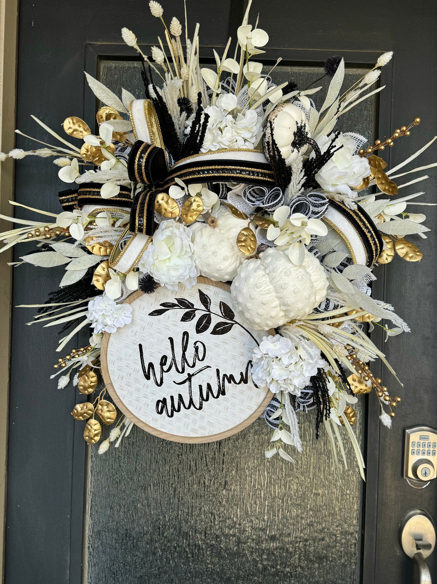 Front Door Fall Wreath Pumpkin Wreath Black & White Decor Fall Front door Decor Thanksgiving wreath Simple Fall Wreath Cream Fall wreath