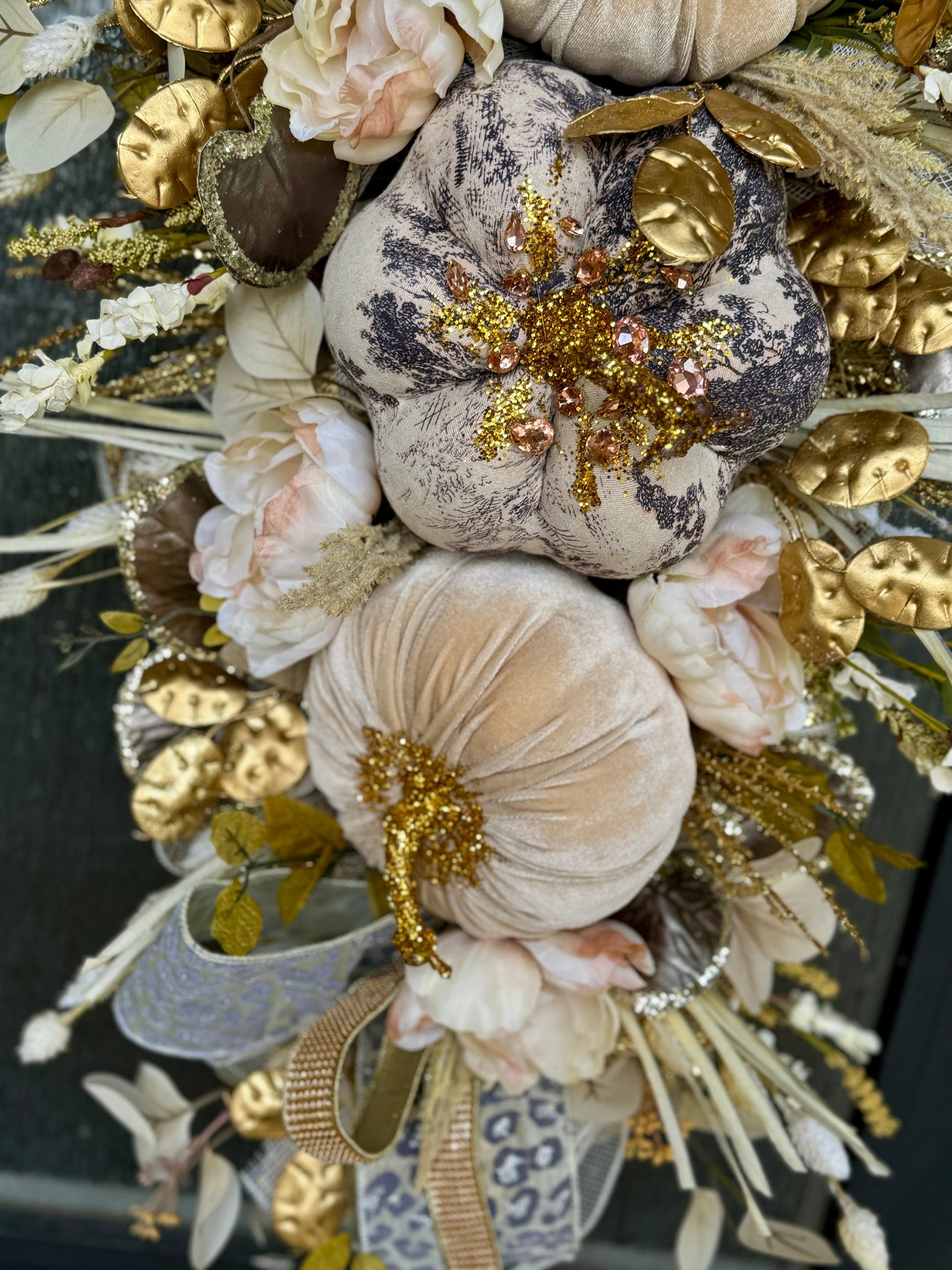 Front Door Gold & Cream Fall Wreath Pumpkin and Jewel Wreath Fall Front door Decor Autumn Glam wreath Elegant Wreath for Fall Made to Order