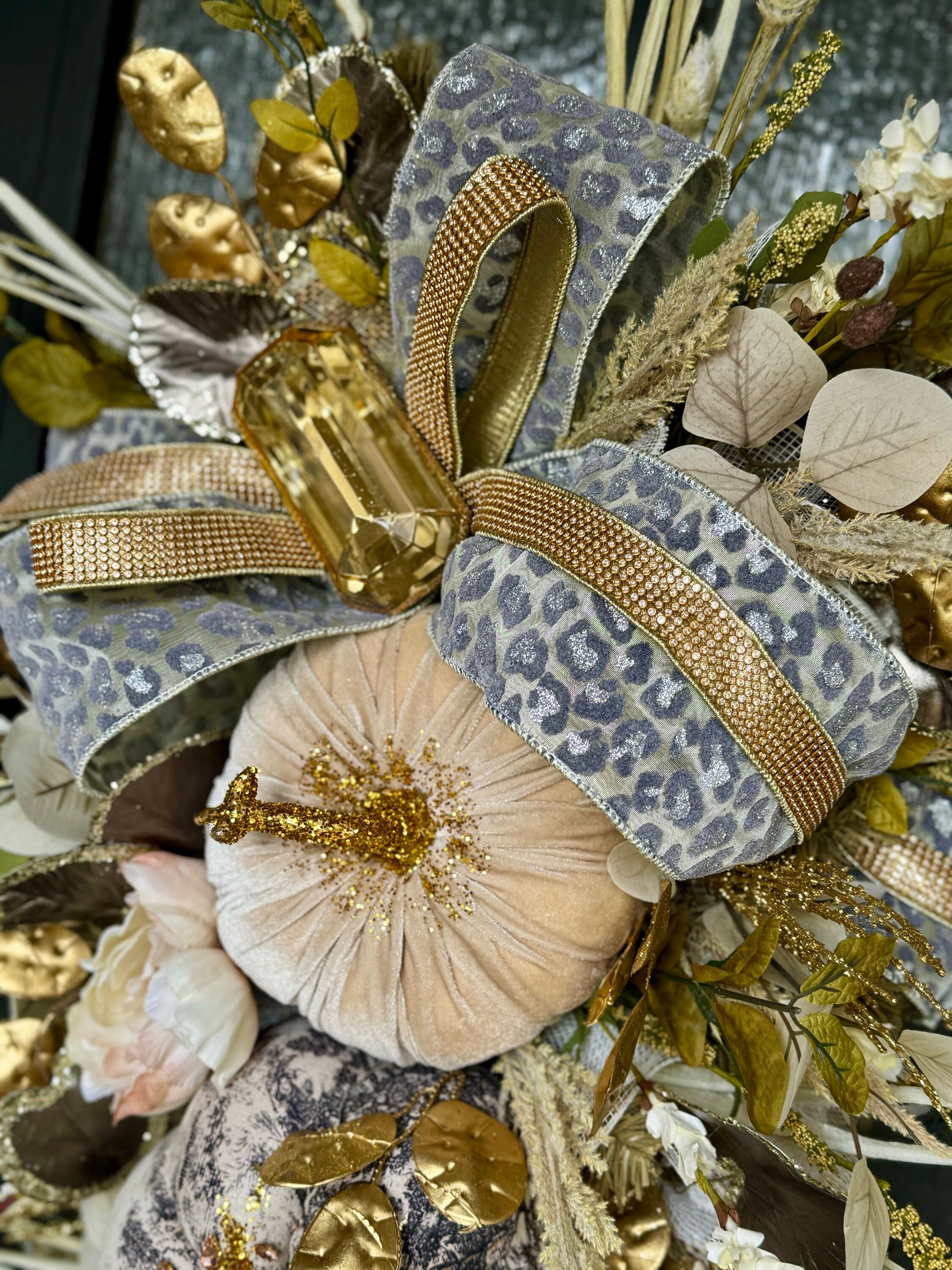 Front Door Gold & Cream Fall Wreath Pumpkin and Jewel Wreath Fall Front door Decor Autumn Glam wreath Elegant Wreath for Fall Made to Order