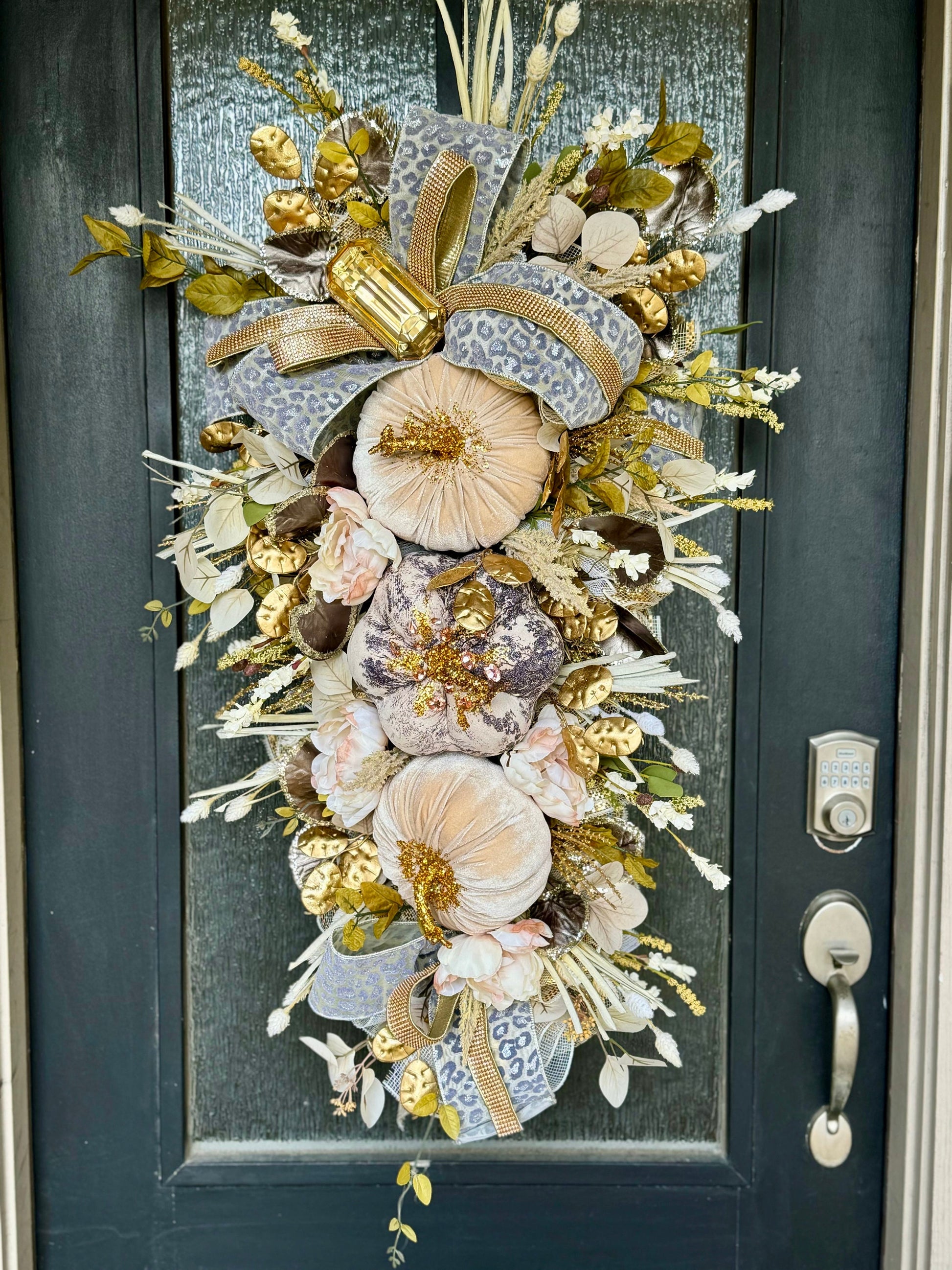 Front Door Gold & Cream Fall Wreath Pumpkin and Jewel Wreath Fall Front door Decor Autumn Glam wreath Elegant Wreath for Fall Made to Order