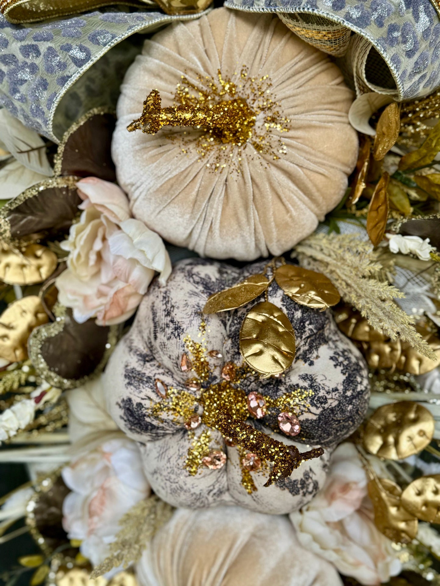 Front Door Gold & Cream Fall Wreath Pumpkin and Jewel Wreath Fall Front door Decor Autumn Glam wreath Elegant Wreath for Fall Made to Order