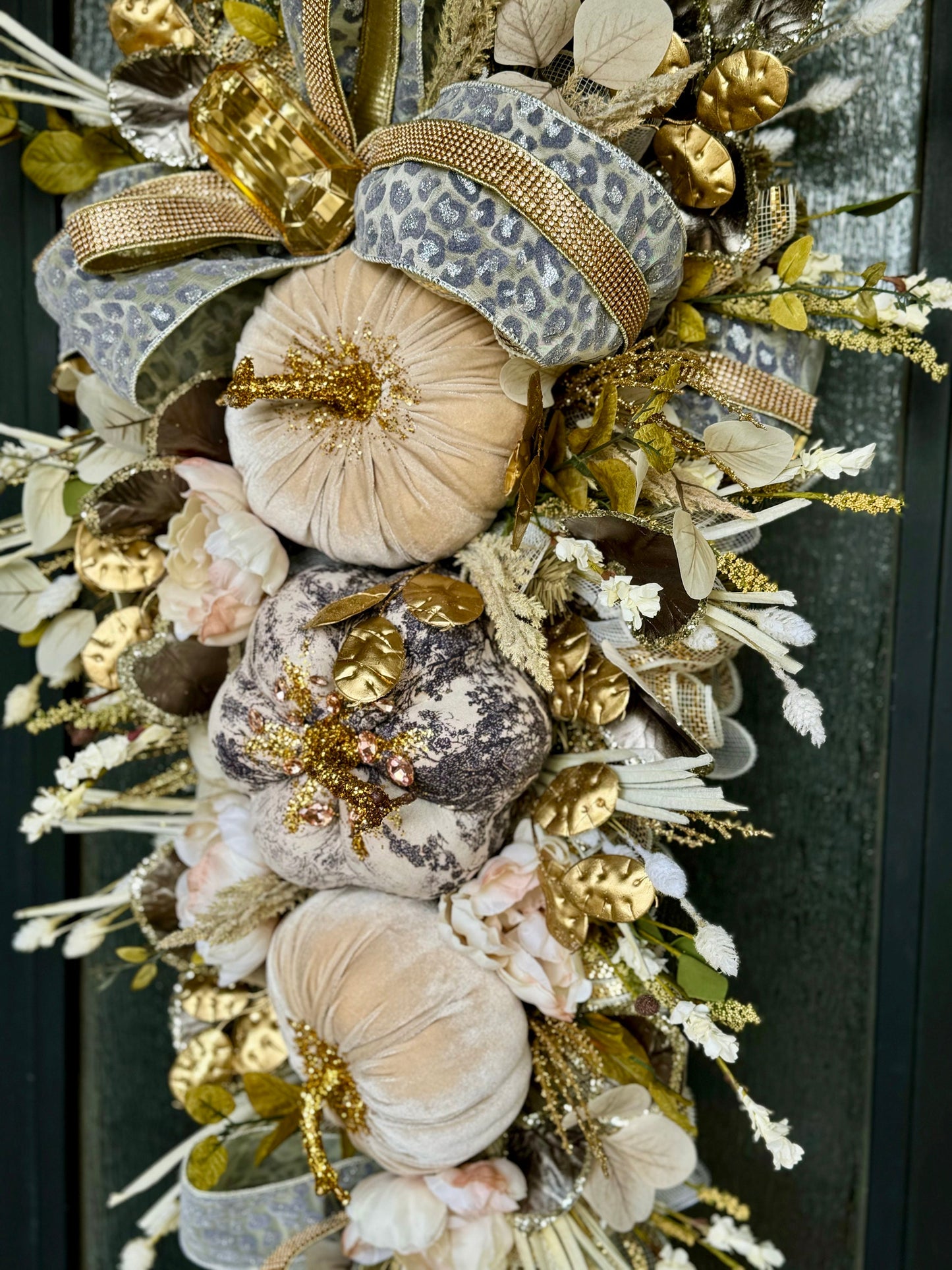 Front Door Gold & Cream Fall Wreath Pumpkin and Jewel Wreath Fall Front door Decor Autumn Glam wreath Elegant Wreath for Fall Made to Order
