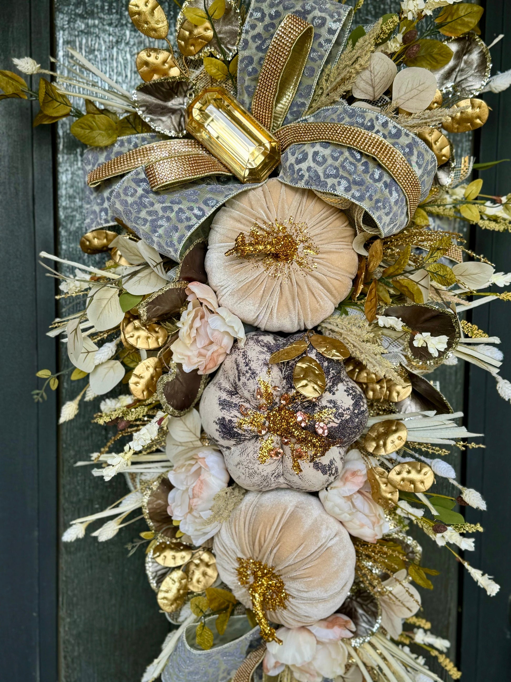 Front Door Gold & Cream Fall Wreath Pumpkin and Jewel Wreath Fall Front door Decor Autumn Glam wreath Elegant Wreath for Fall Made to Order