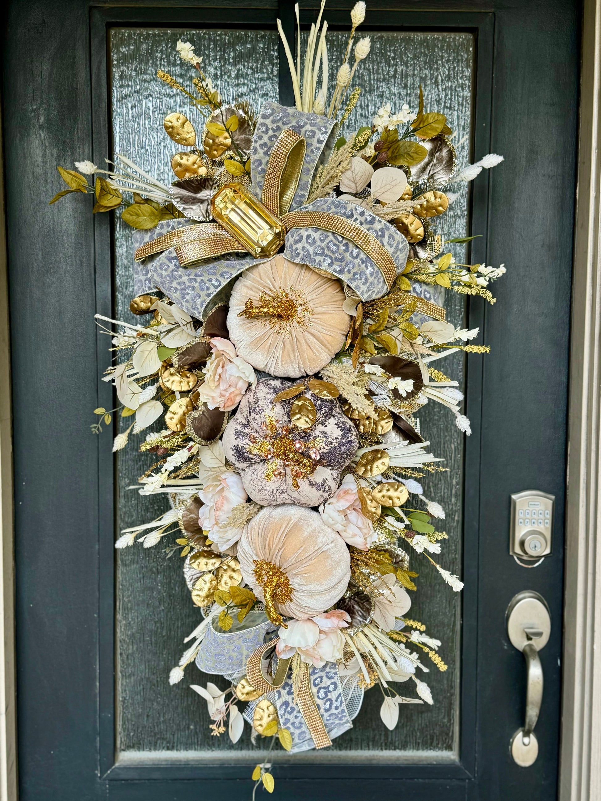 Front Door Gold & Cream Fall Wreath Pumpkin and Jewel Wreath Fall Front door Decor Autumn Glam wreath Elegant Wreath for Fall Made to Order