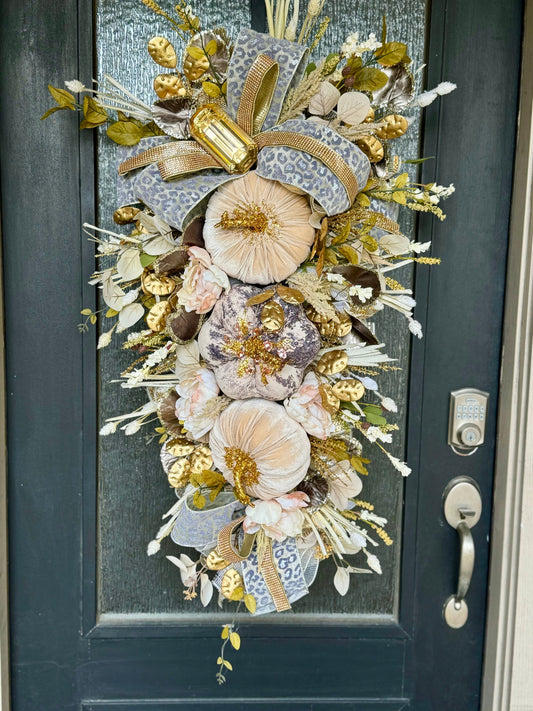 Front Door Gold & Cream Fall Wreath Pumpkin and Jewel Wreath Fall Front door Decor Autumn Glam wreath Elegant Wreath for Fall Made to Order