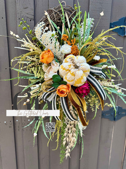 Custom Front Door Fall Wreath Made to Order Front door fall decor Pumpkin decor Outdoor wreath Autumn wreath Elegant Grapevine wreath
