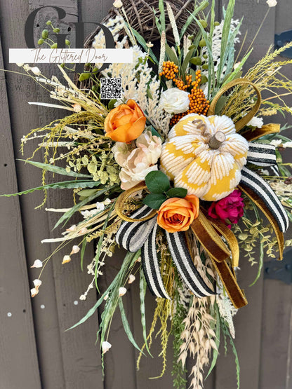 Custom Front Door Fall Wreath Made to Order Front door fall decor Pumpkin decor Outdoor wreath Autumn wreath Elegant Grapevine wreath