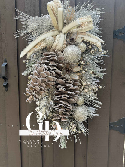 Rustic Christmas Decor Champagne  glam xl swag wreath Natural Christmas wreath Designer Ribbon Holiday decor Christmas decor Made to Order