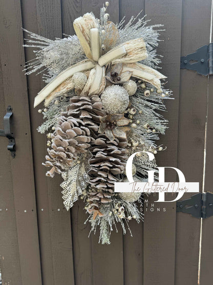 Rustic Christmas Decor Champagne  glam xl swag wreath Natural Christmas wreath Designer Ribbon Holiday decor Christmas decor Made to Order