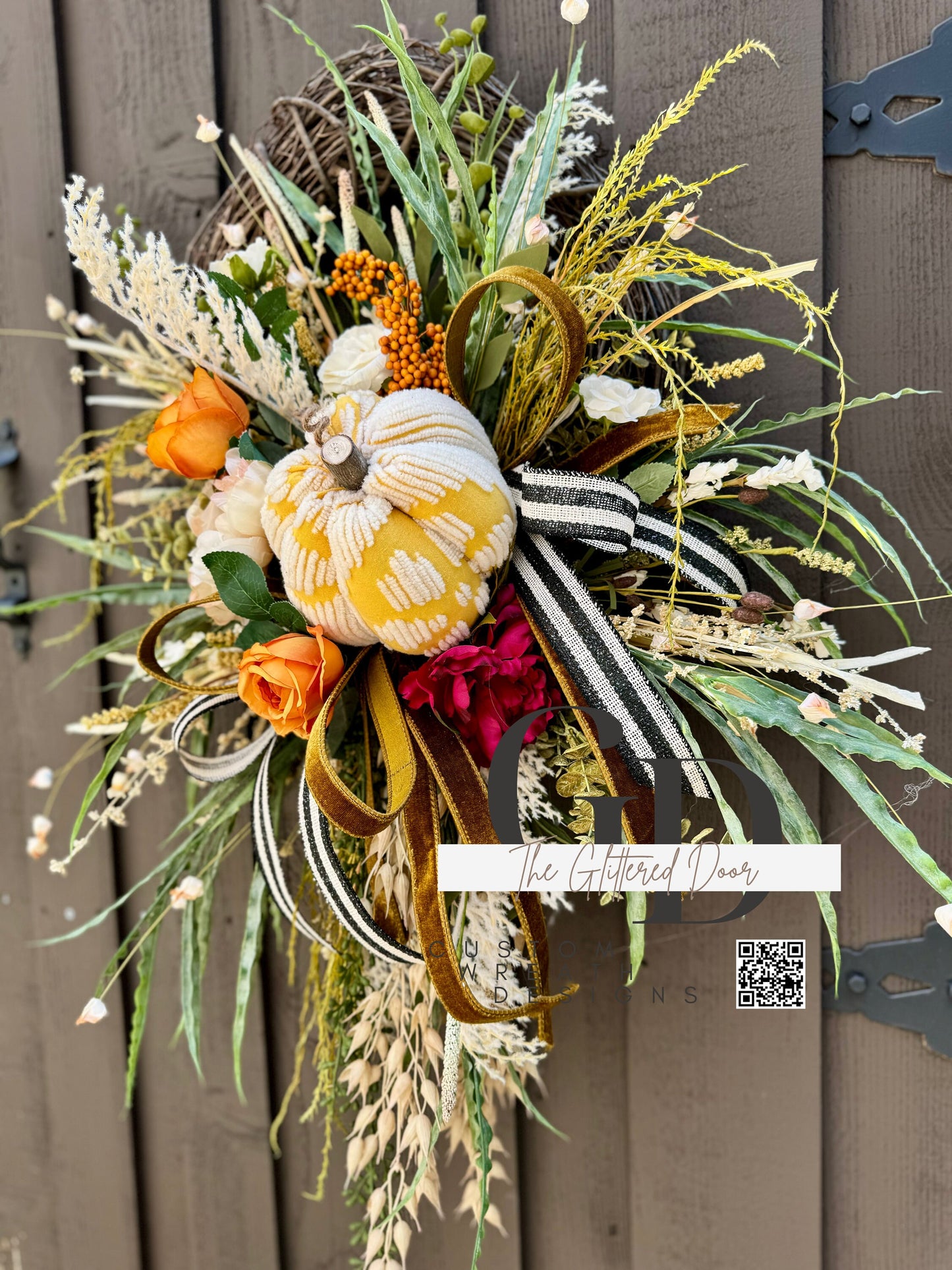 Custom Front Door Fall Wreath Made to Order Front door fall decor Pumpkin decor Outdoor wreath Autumn wreath Elegant Grapevine wreath