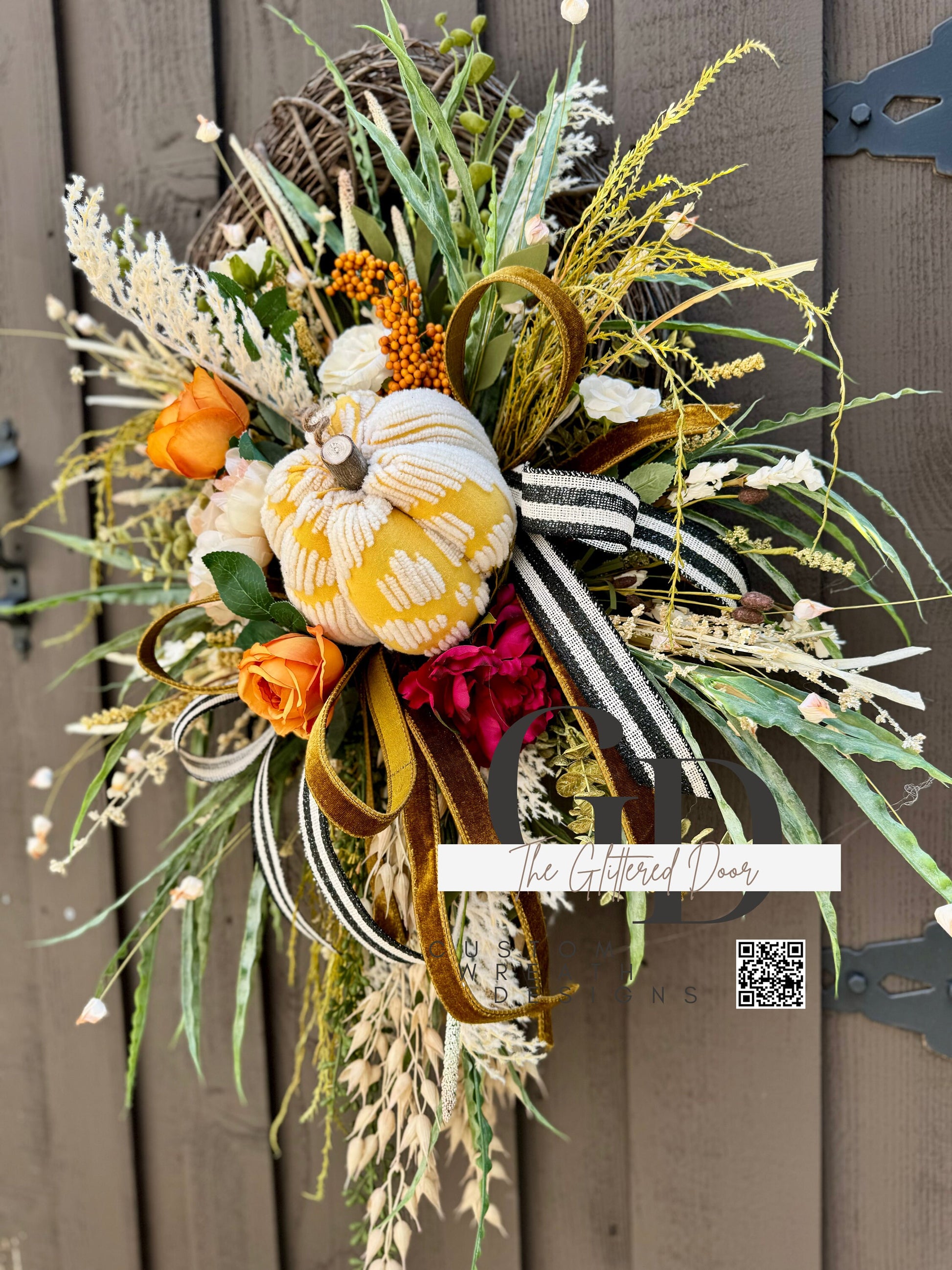 Custom Front Door Fall Wreath Made to Order Front door fall decor Pumpkin decor Outdoor wreath Autumn wreath Elegant Grapevine wreath