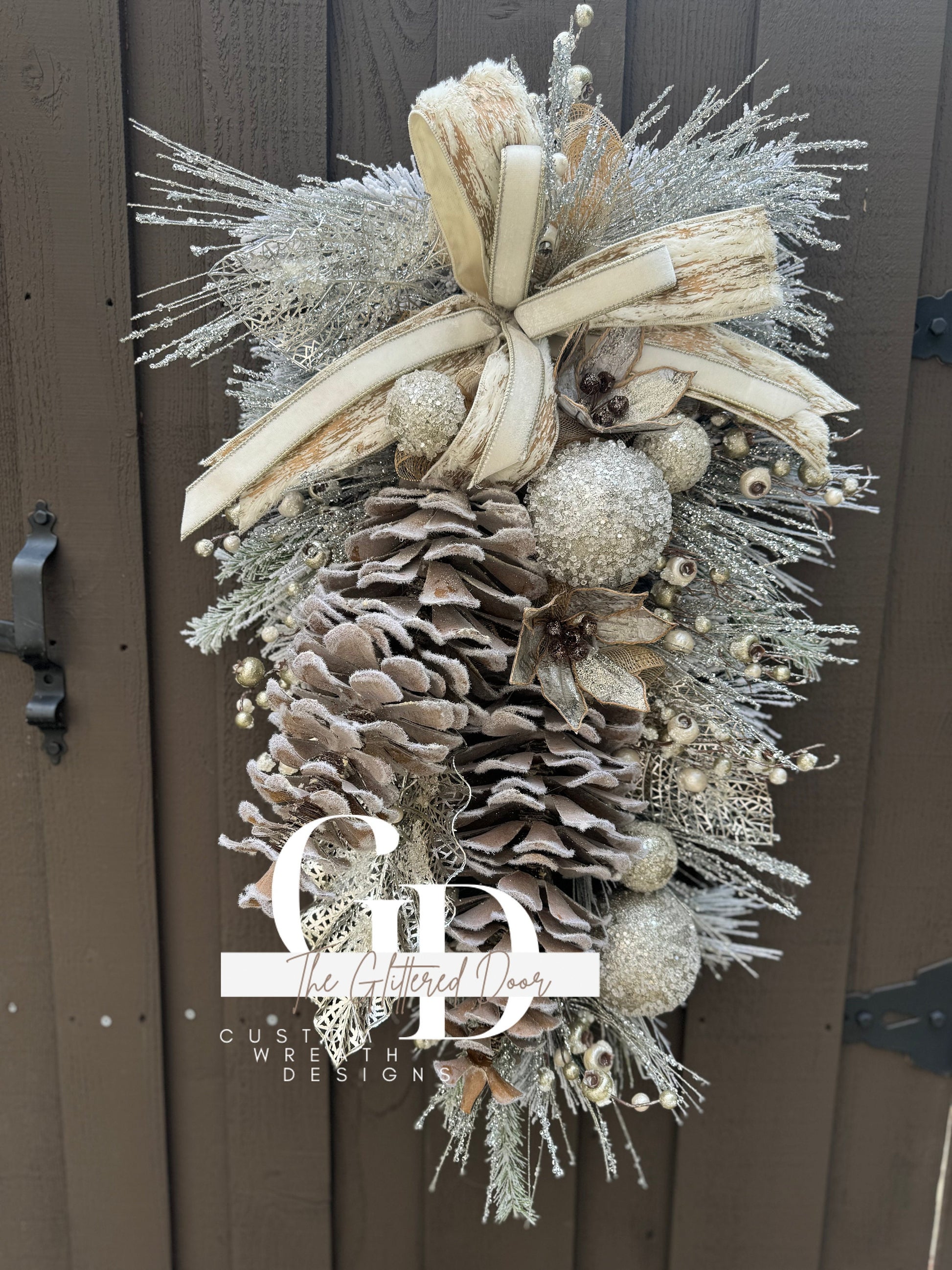 Rustic Christmas Decor Champagne and Taupe glam xl swag wreath Natural Christmas wreath Designer Ribbon Holiday decor Christmas decor