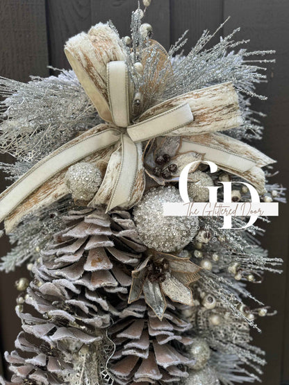 Rustic Christmas Decor Champagne  glam xl swag wreath Natural Christmas wreath Designer Ribbon Holiday decor Christmas decor Made to Order