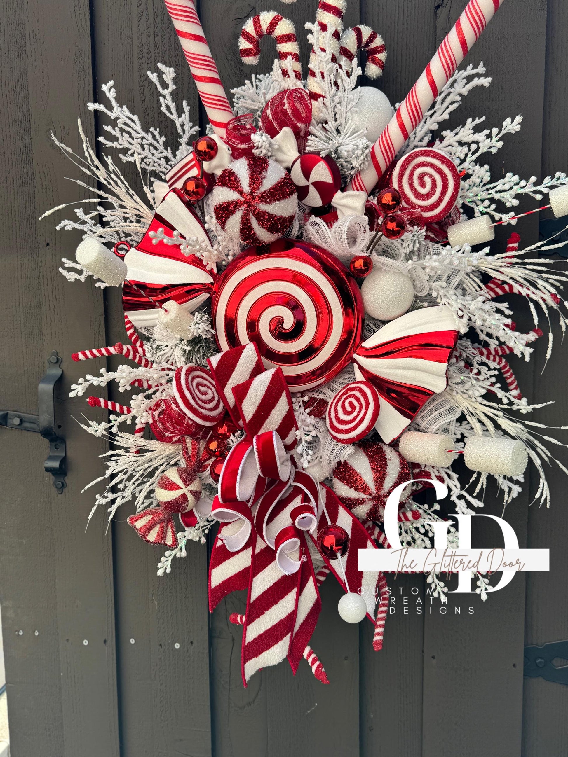 Candy Cane Ln Christmas swag wreath Red and White Christmas wreath Candyland Designer Ribbon Holiday wreath Holiday decor Christmas decor