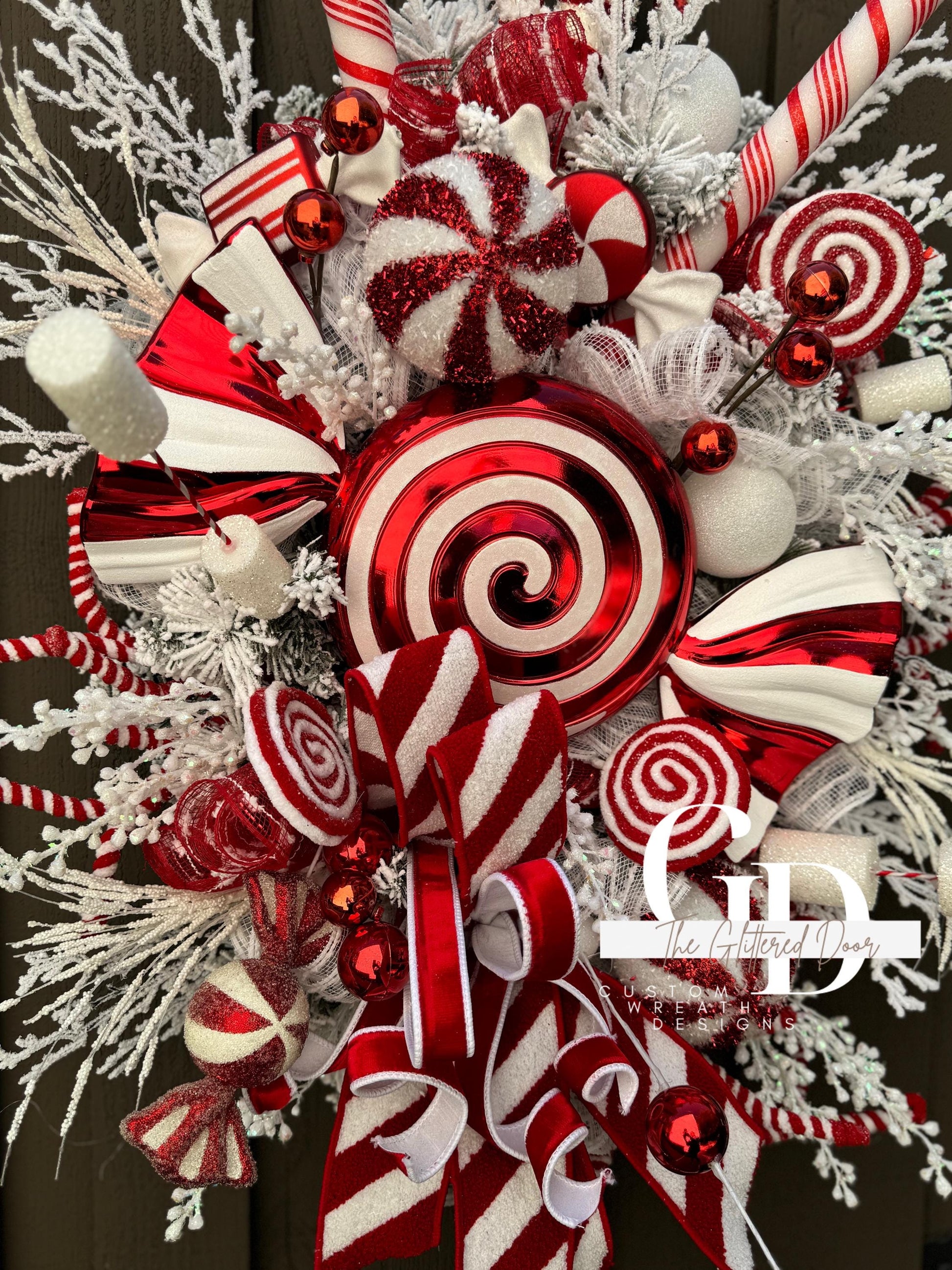 Candy Cane Ln Christmas swag wreath Red and White Christmas wreath Candyland Designer Ribbon Holiday wreath Holiday decor Christmas decor