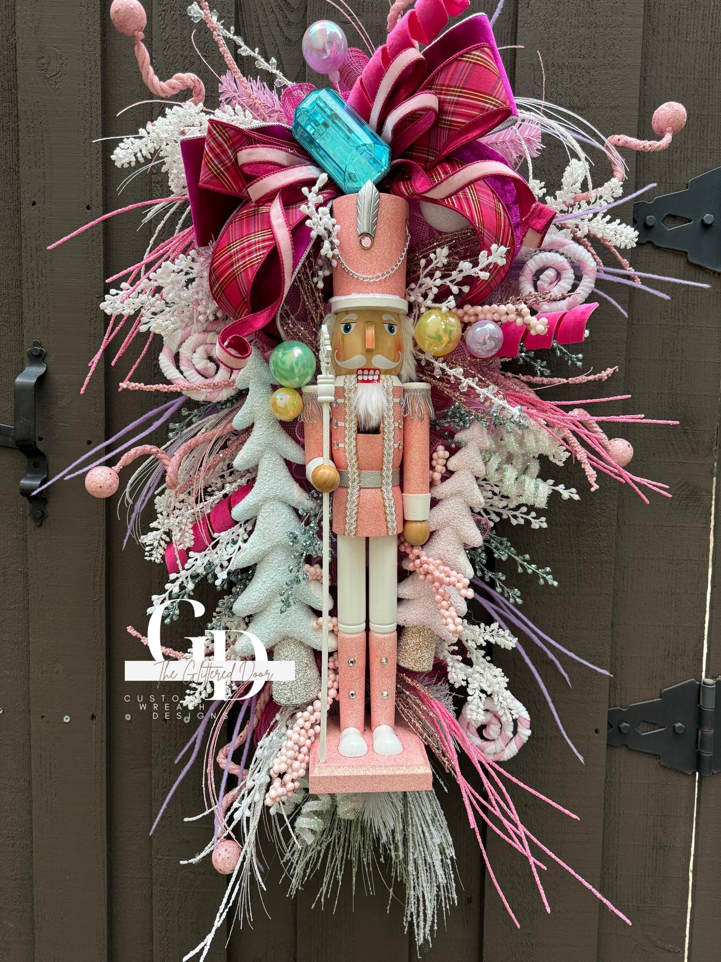 Pastel Pink Nutcracker Christmas XL swag wreath Jewel Ornament Christmas wreath Whimsical Holiday wreath Holiday decor Candyland wreath