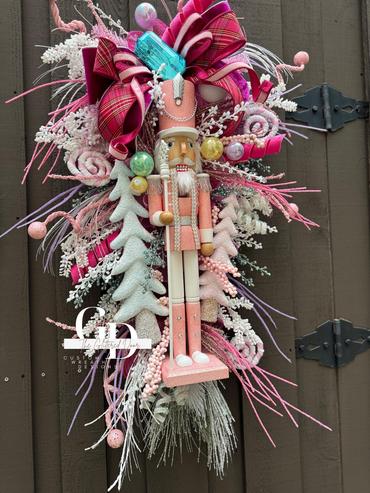 Pastel Pink Nutcracker Christmas XL swag wreath Jewel Ornament Christmas wreath Whimsical Holiday wreath Holiday decor Candyland wreath