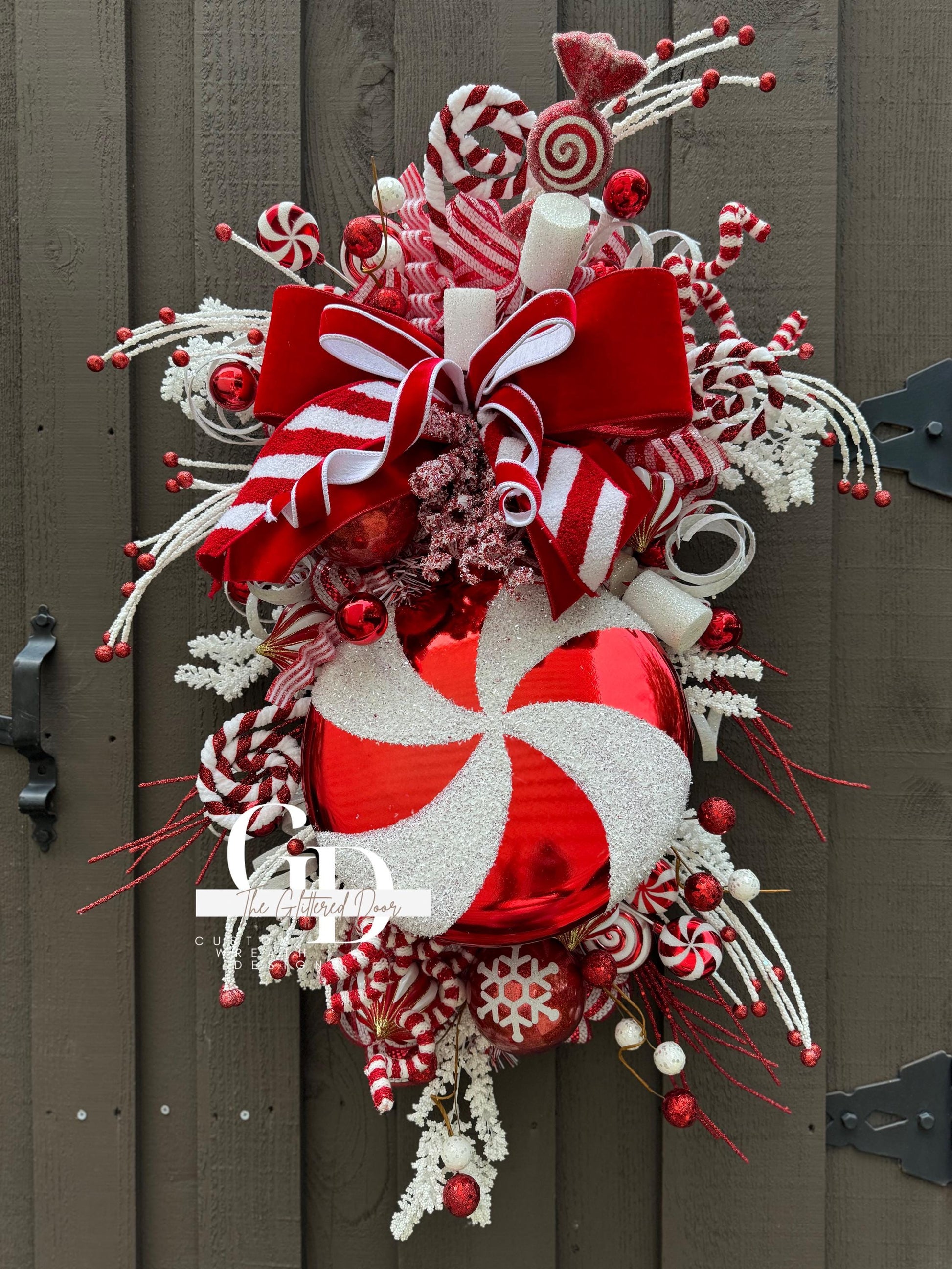 Candy Cane Christmas wreath Red and White Christmas wreath Candyland Designer Ribbon Holiday wreath Holiday decor Christmas decor