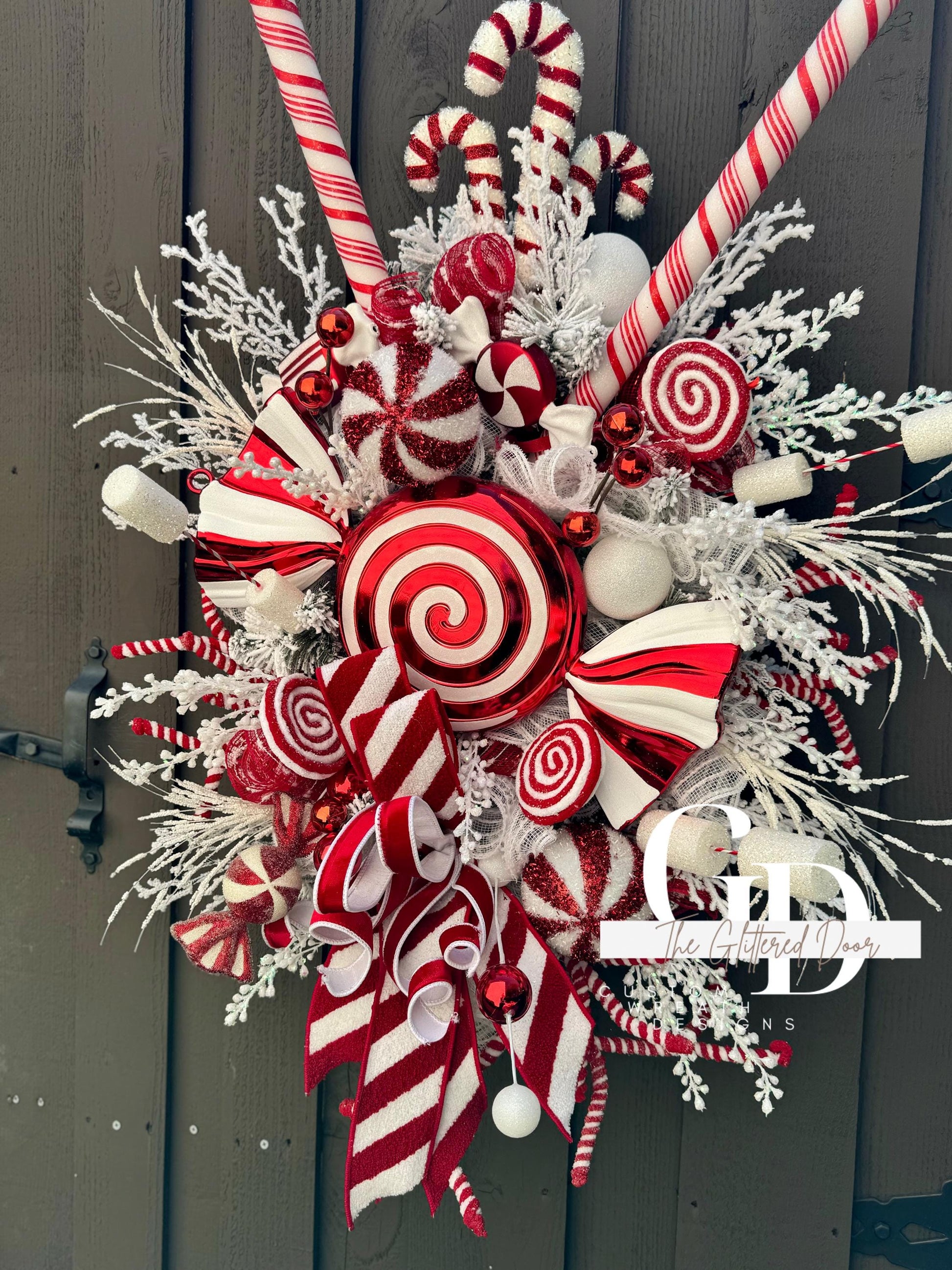 Candy Cane Ln Christmas swag wreath Red and White Christmas wreath Candyland Designer Ribbon Holiday wreath Holiday decor Christmas decor