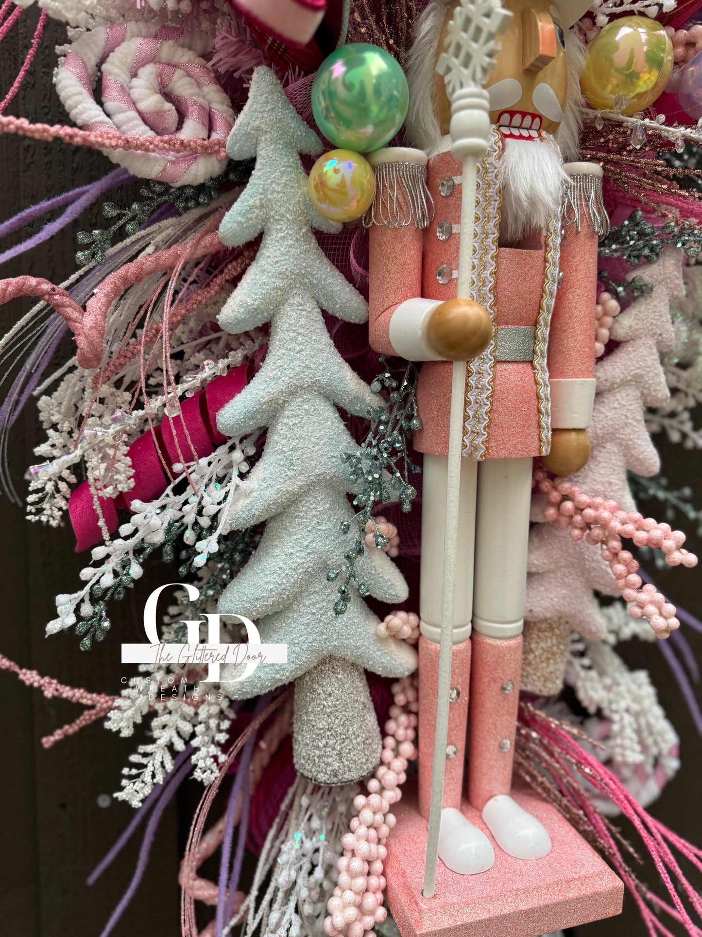 Pastel Pink Nutcracker Christmas XL swag wreath Jewel Ornament Christmas wreath Whimsical Holiday wreath Holiday decor Candyland wreath
