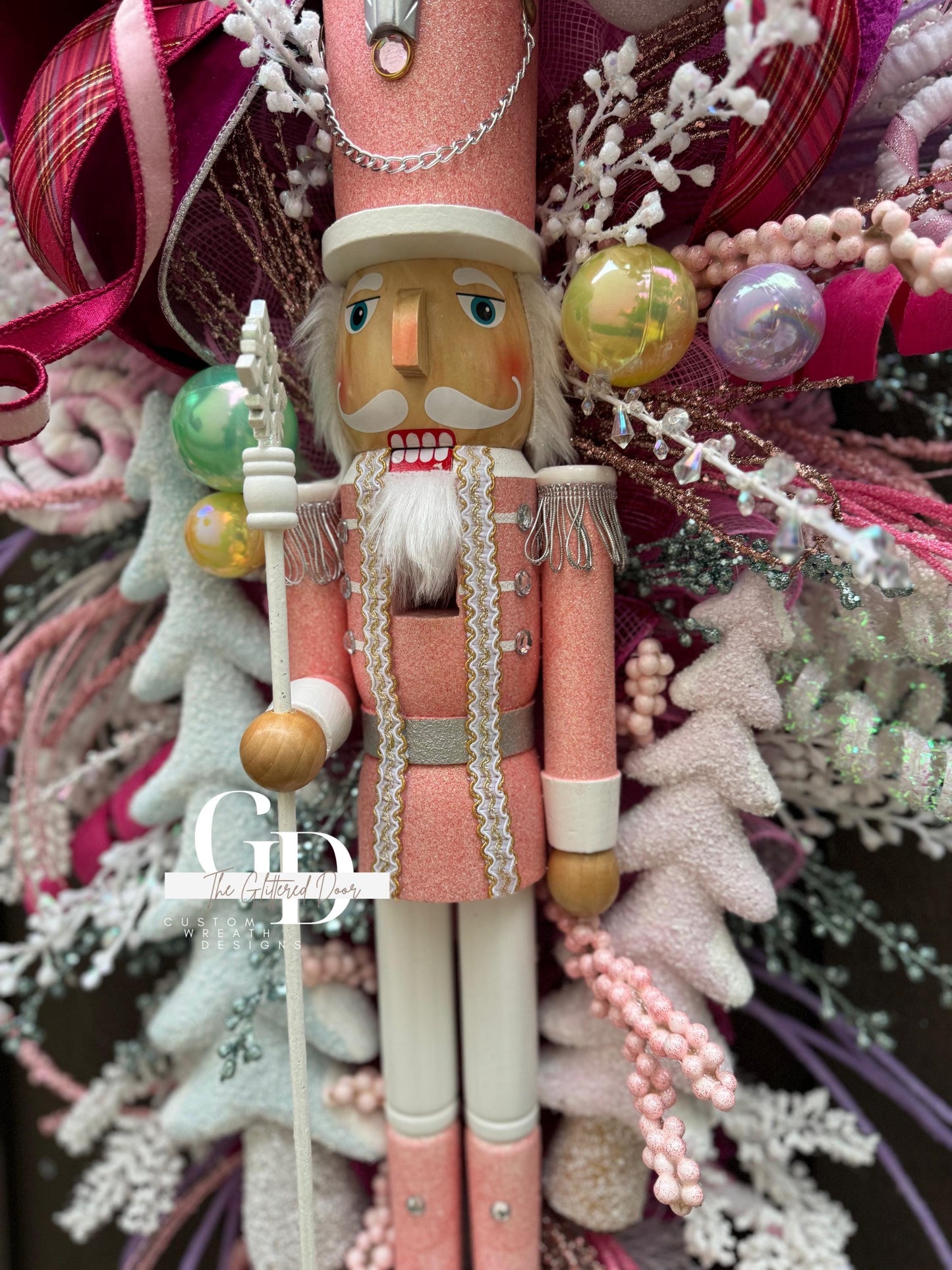 Pastel Pink Nutcracker Christmas XL swag wreath Jewel Ornament Christmas wreath Whimsical Holiday wreath Holiday decor Candyland wreath