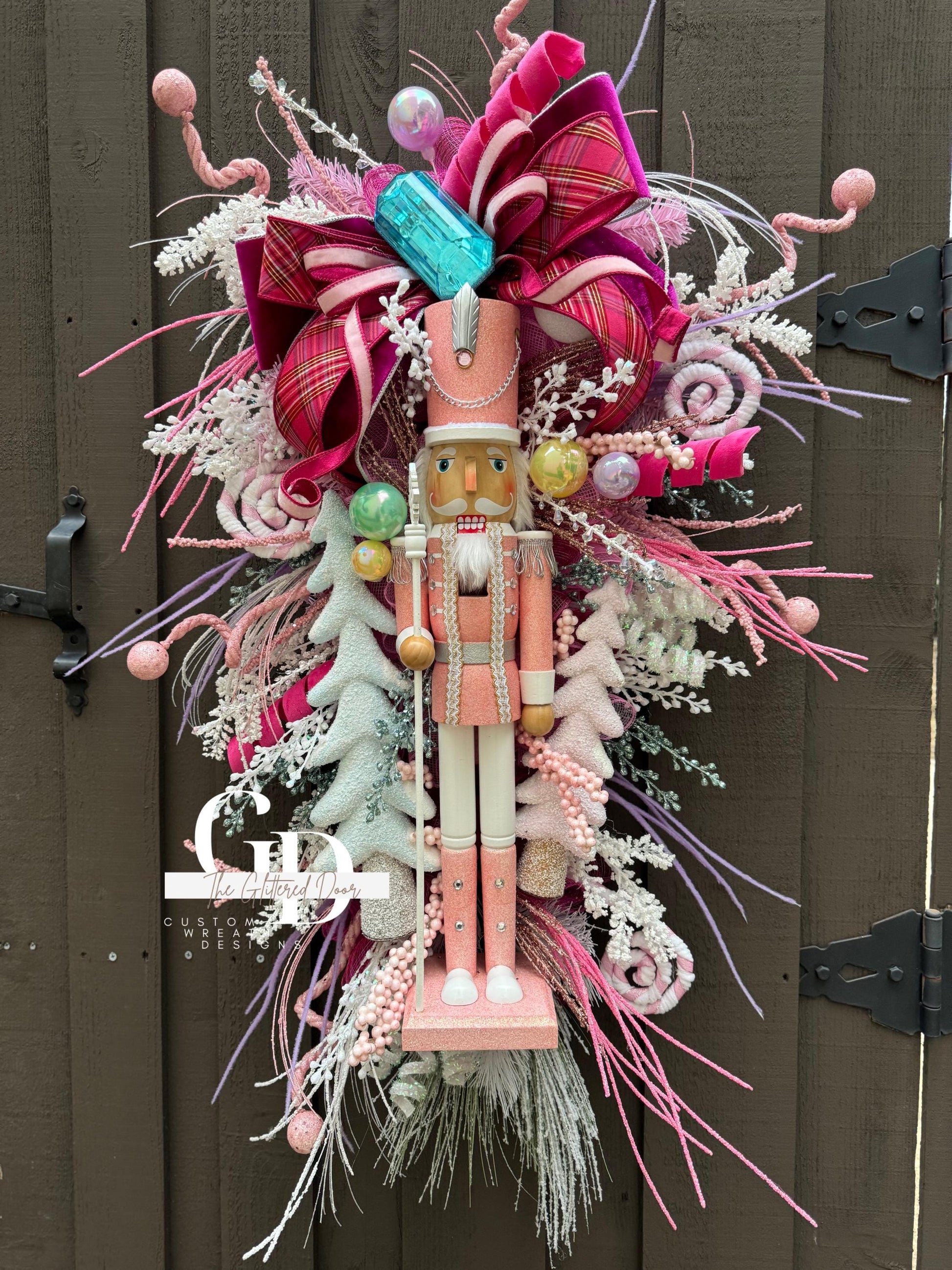 Pastel Pink Nutcracker Christmas XL swag wreath Jewel Ornament Christmas wreath Whimsical Holiday wreath Holiday decor Candyland wreath