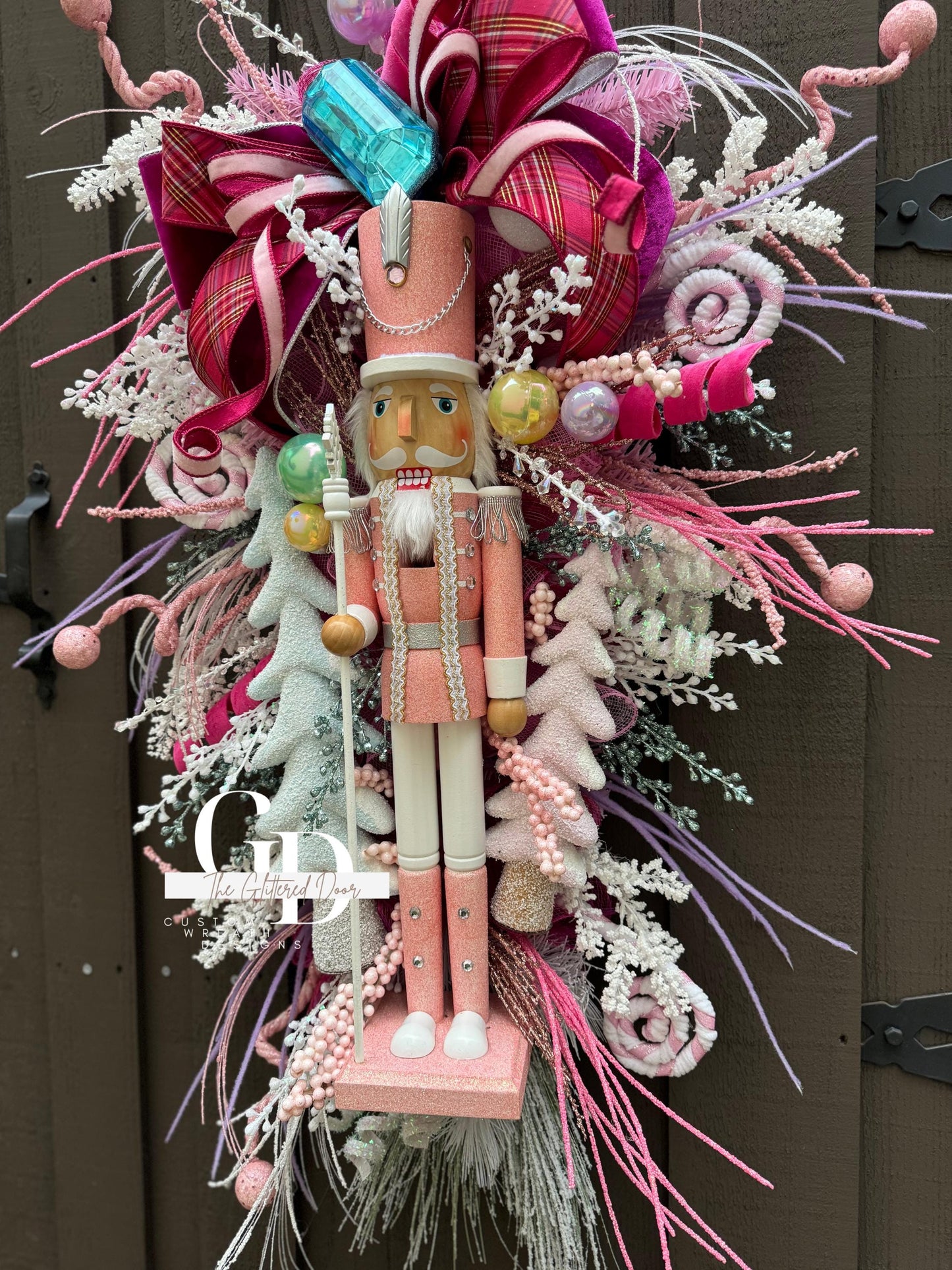 Pastel Pink Nutcracker Christmas XL swag wreath Jewel Ornament Christmas wreath Whimsical Holiday wreath Holiday decor Candyland wreath