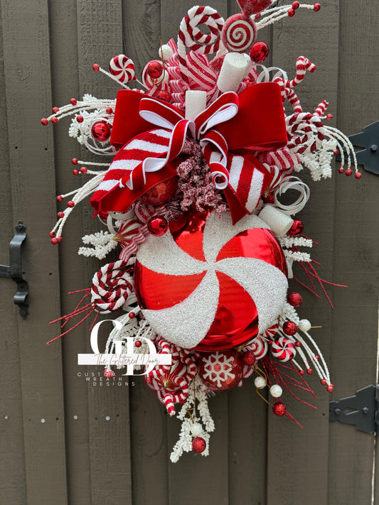Candy Cane Christmas wreath Red and White Christmas wreath Candyland Designer Ribbon Holiday wreath Holiday decor Christmas decor