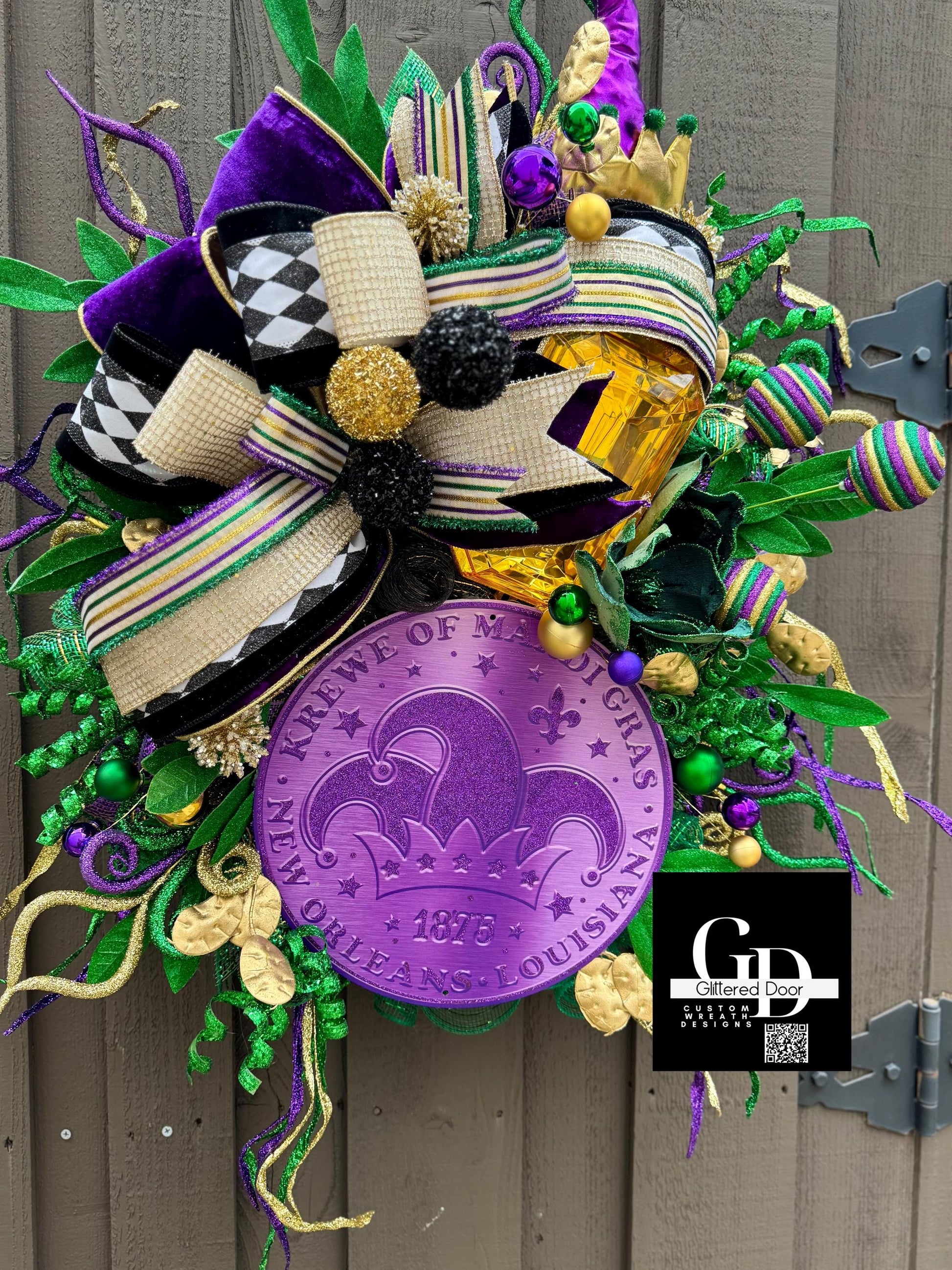 Mardi Gras wreath Purple gold and green elegant wreath Designer Ribbon Holiday wreath Holiday decor winter wreath for front door