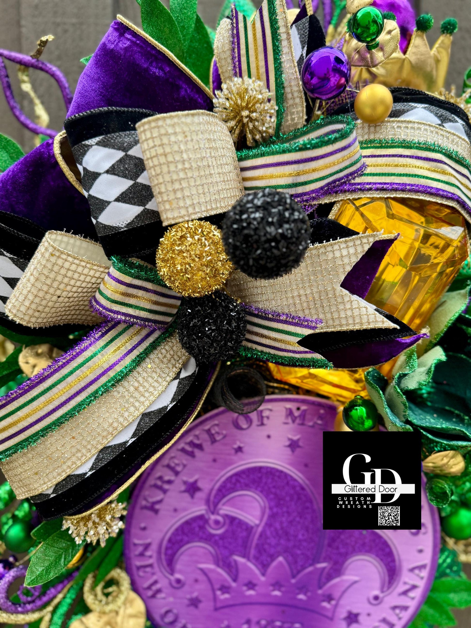 Mardi Gras wreath Purple gold and green elegant wreath Designer Ribbon Holiday wreath Holiday decor winter wreath for front door