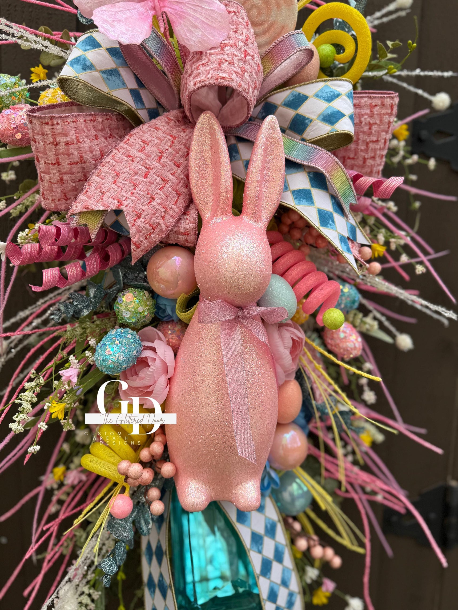 Easter/Spring Bunny Swag Wreath Pink and Blue Front Door Wreath Glam Spring Decor Xl wreath for door Spring wreath Easter Decor