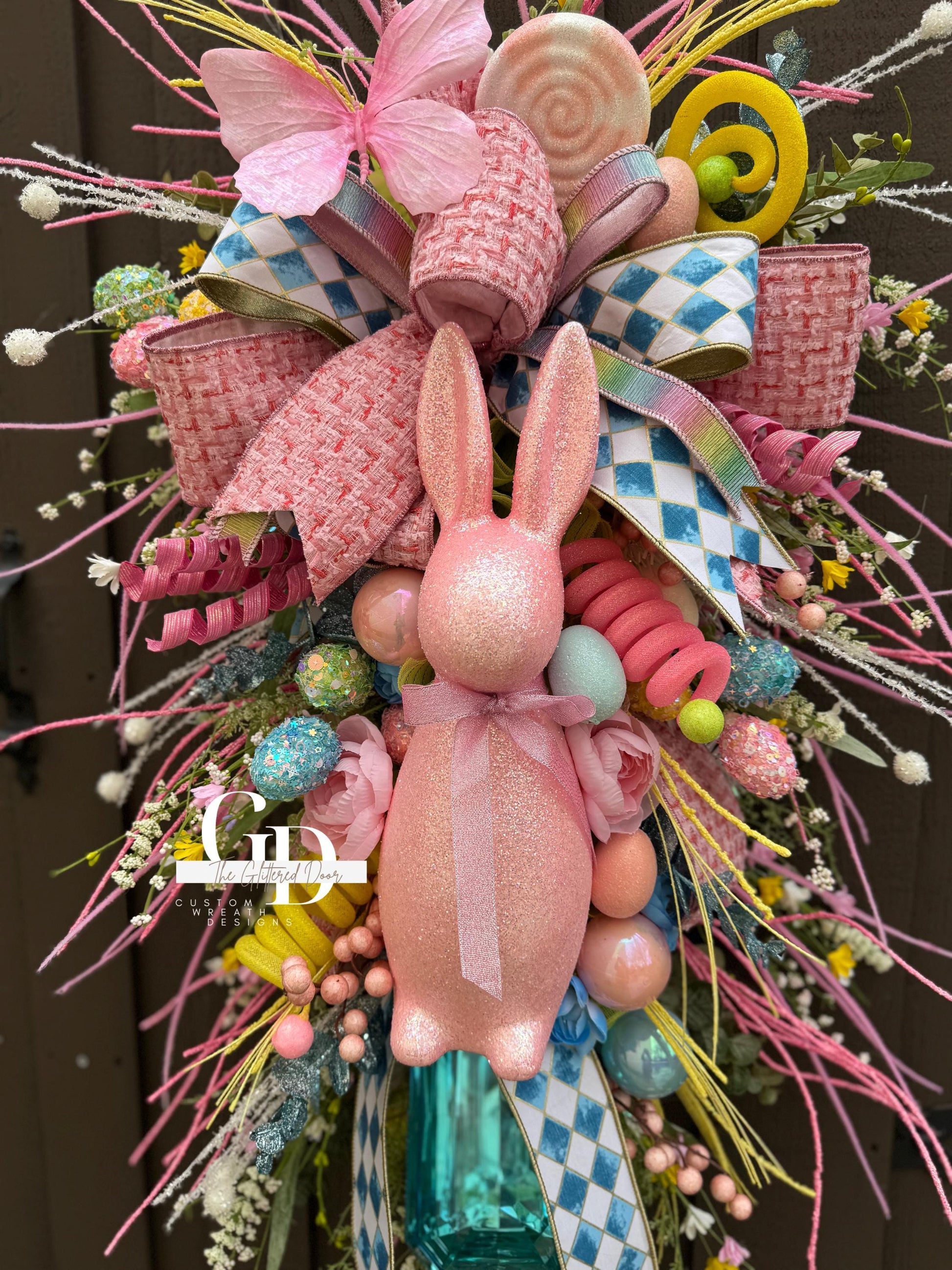 Easter/Spring Bunny Swag Wreath Pink and Blue Front Door Wreath Glam Spring Decor Xl wreath for door Spring wreath Easter Decor