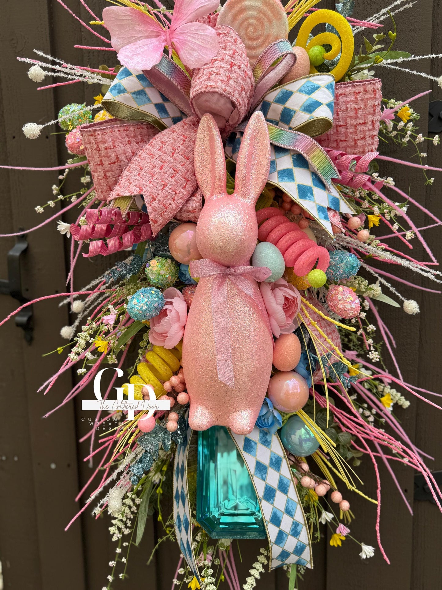 Easter/Spring Bunny Swag Wreath Pink and Blue Front Door Wreath Glam Spring Decor Xl wreath for door Spring wreath Easter Decor