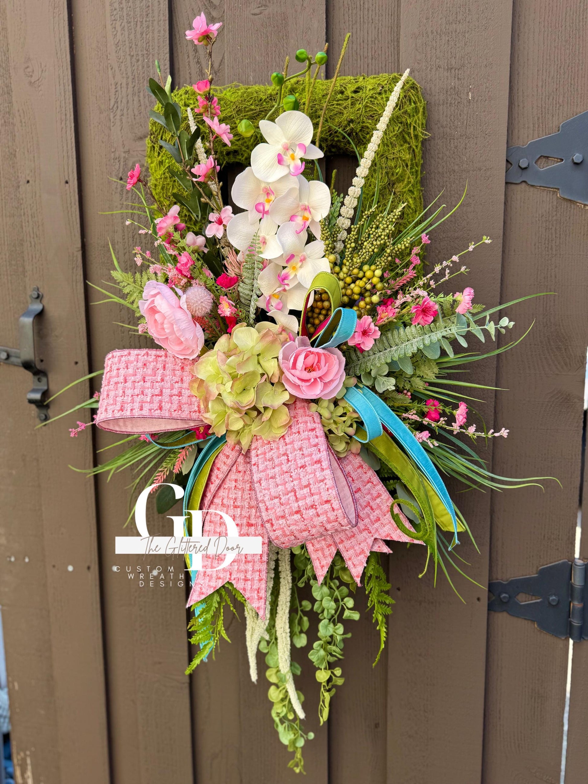 Easter Pink Moss Wreath for Front Door Spring Decor - Elegant Floral Spring Wreath for Easter Glam Decoration