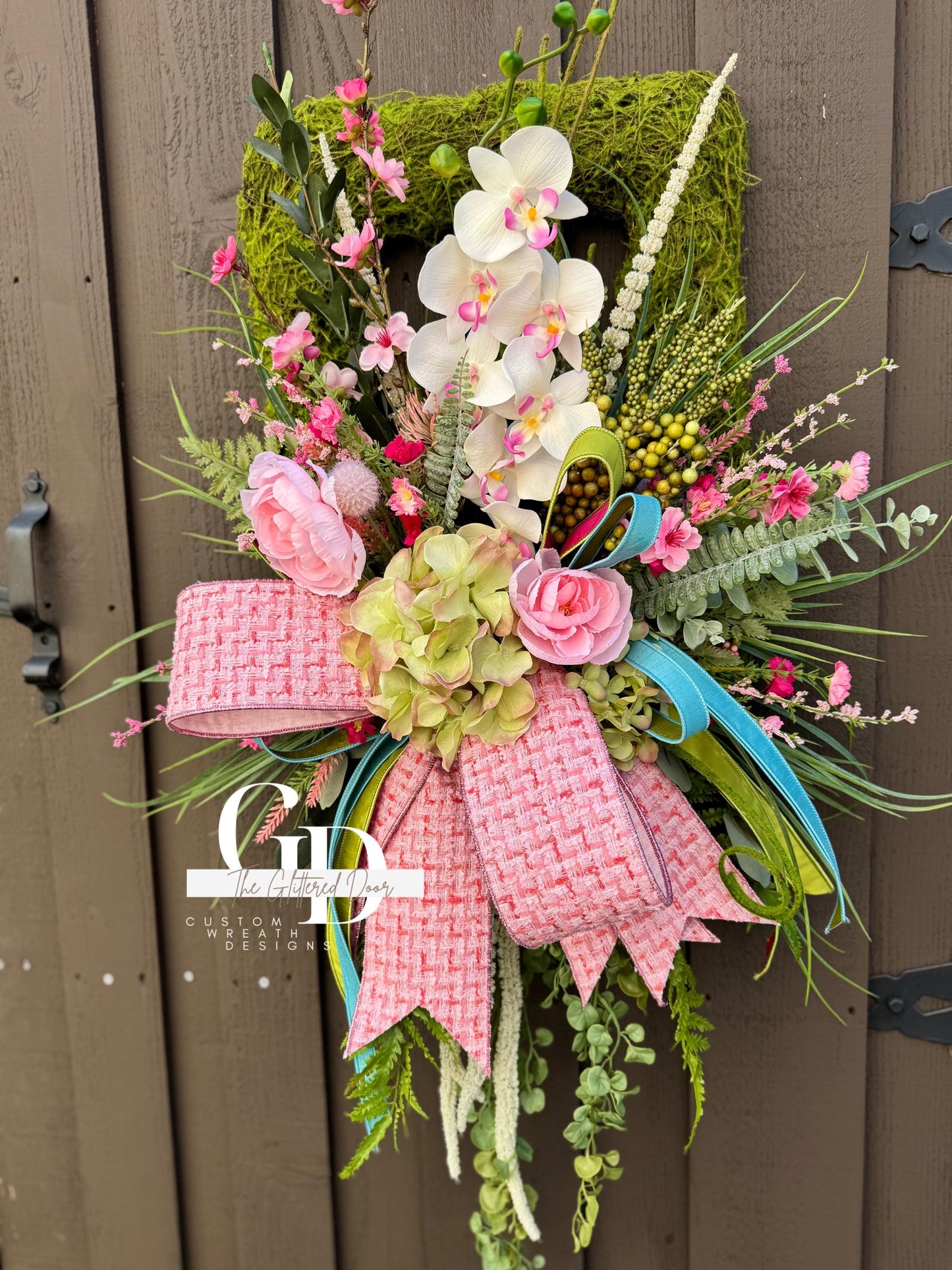 Easter Pink Moss Wreath for Front Door Spring Decor - Elegant Floral Spring Wreath for Easter Glam Decoration