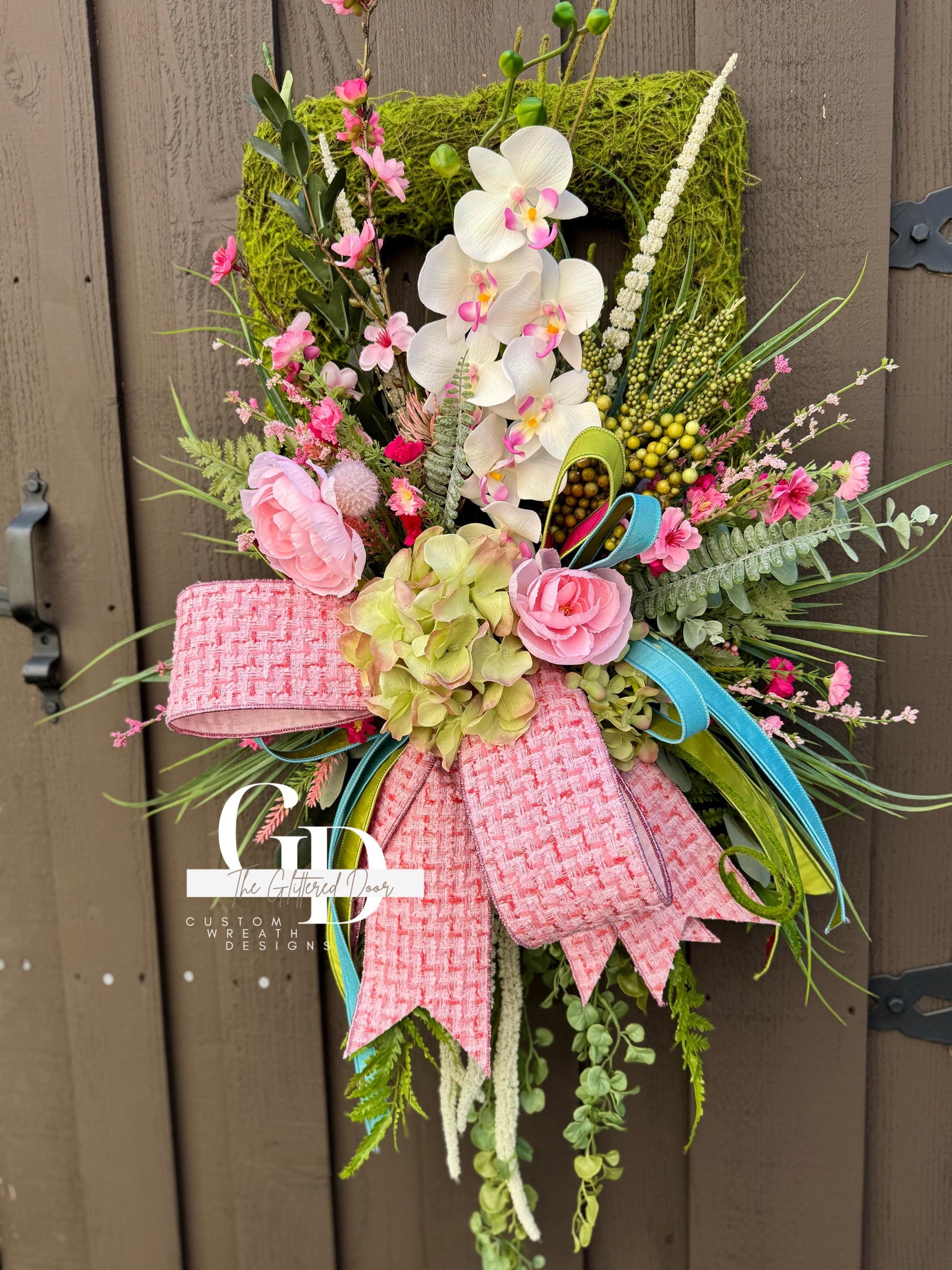 Easter Pink Moss Wreath for Front Door Spring Decor - Elegant Floral Spring Wreath for Easter Glam Decoration