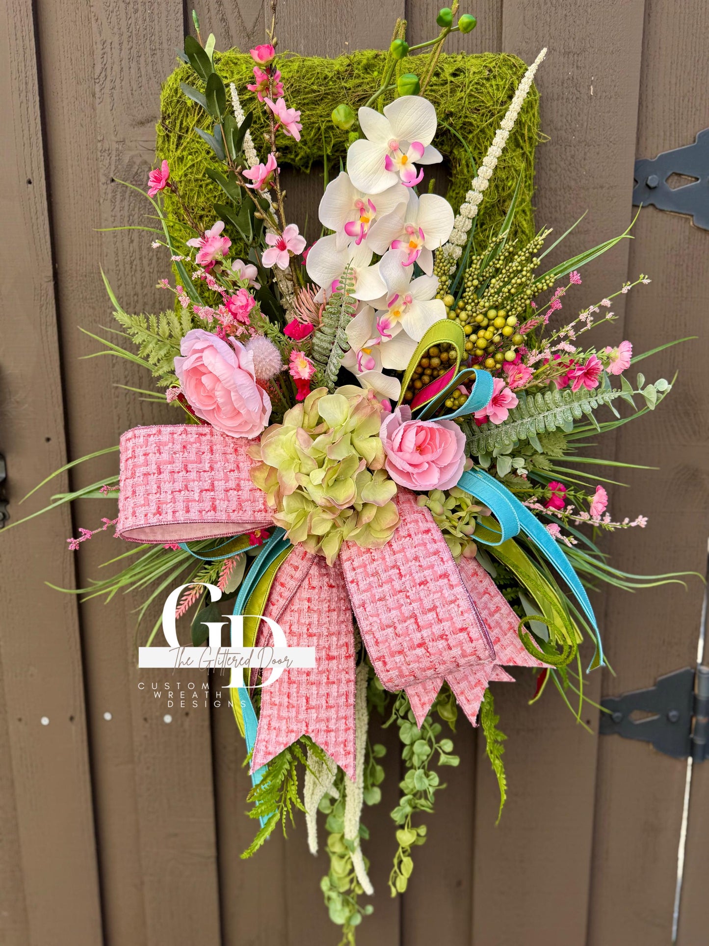 Easter Pink Moss Wreath for Front Door Spring Decor - Elegant Floral Spring Wreath for Easter Glam Decoration