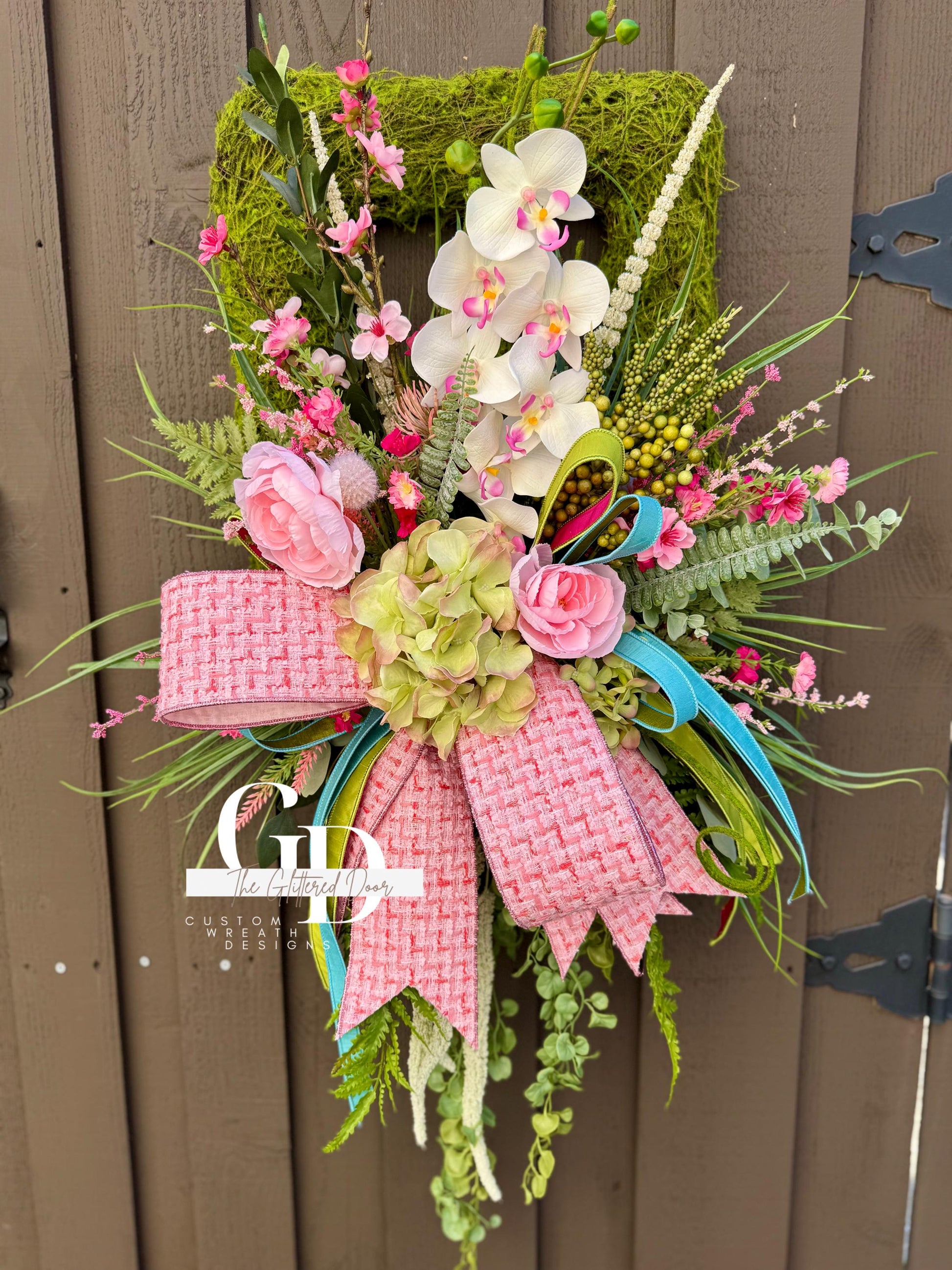 Easter Pink Moss Wreath for Front Door Spring Decor - Elegant Floral Spring Wreath for Easter Glam Decoration