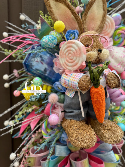 Easter/Spring Bunny Swag Wreath Front Door Wreath Spring Decor Xl wreath for door Spring wreath Easter Decor