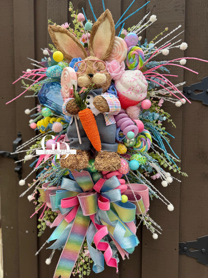 Easter/Spring Bunny Swag Wreath Front Door Wreath Spring Decor Xl wreath for door Spring wreath Easter Decor